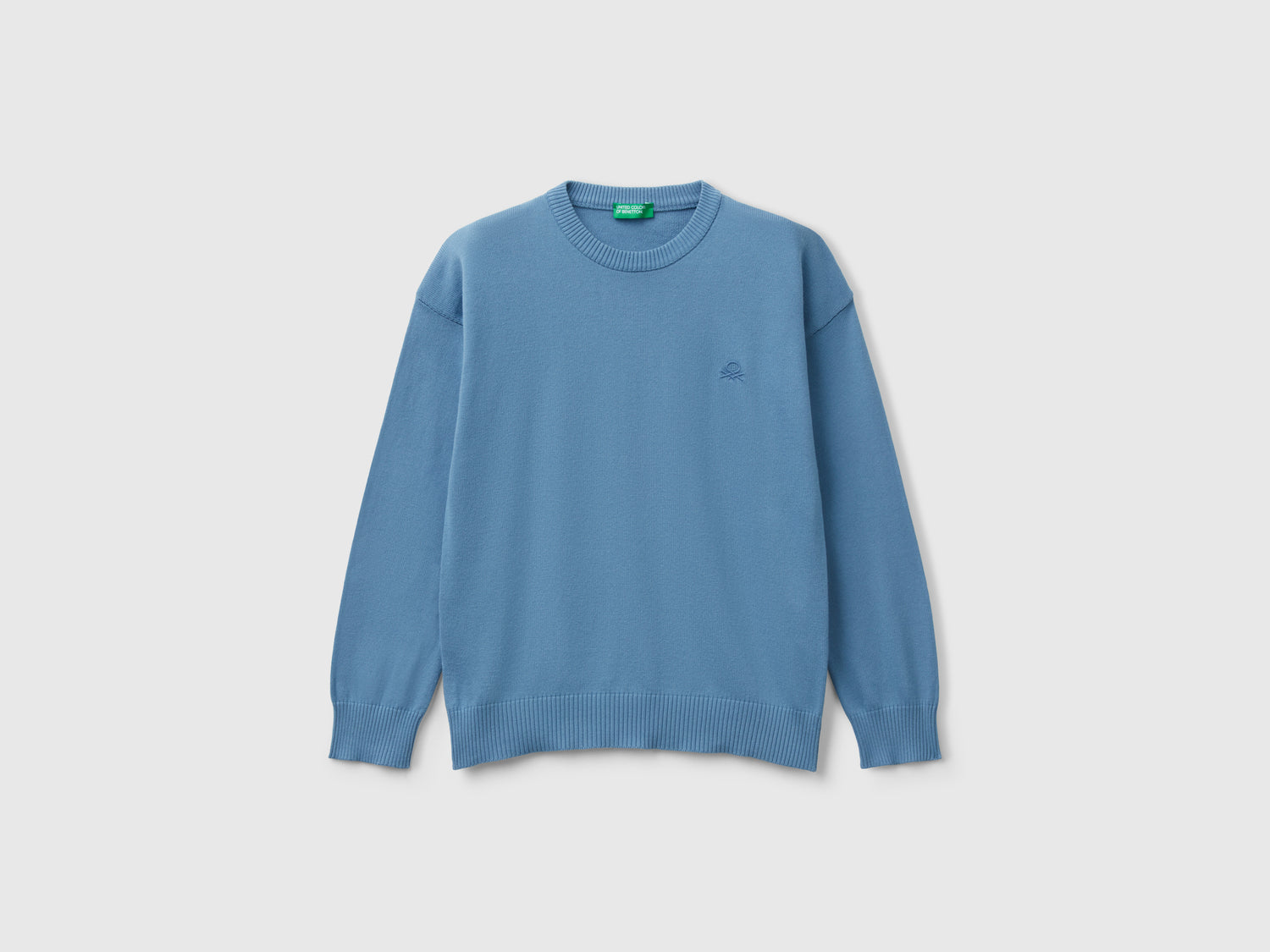 Maglioncino in puro cotone con logo da bambino azzurro | Benetton Outlet
