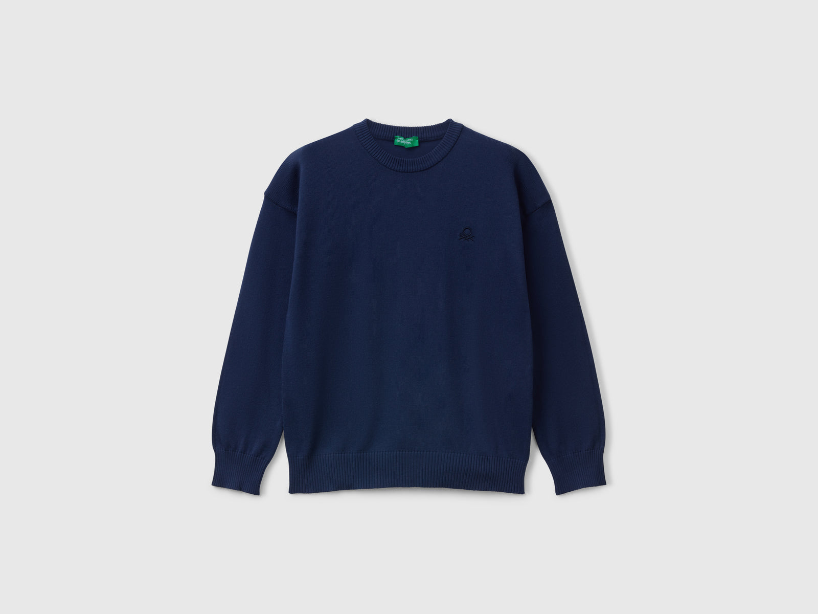 Maglioncino in puro cotone con logo da bambino blu scuro | Benetton Outlet