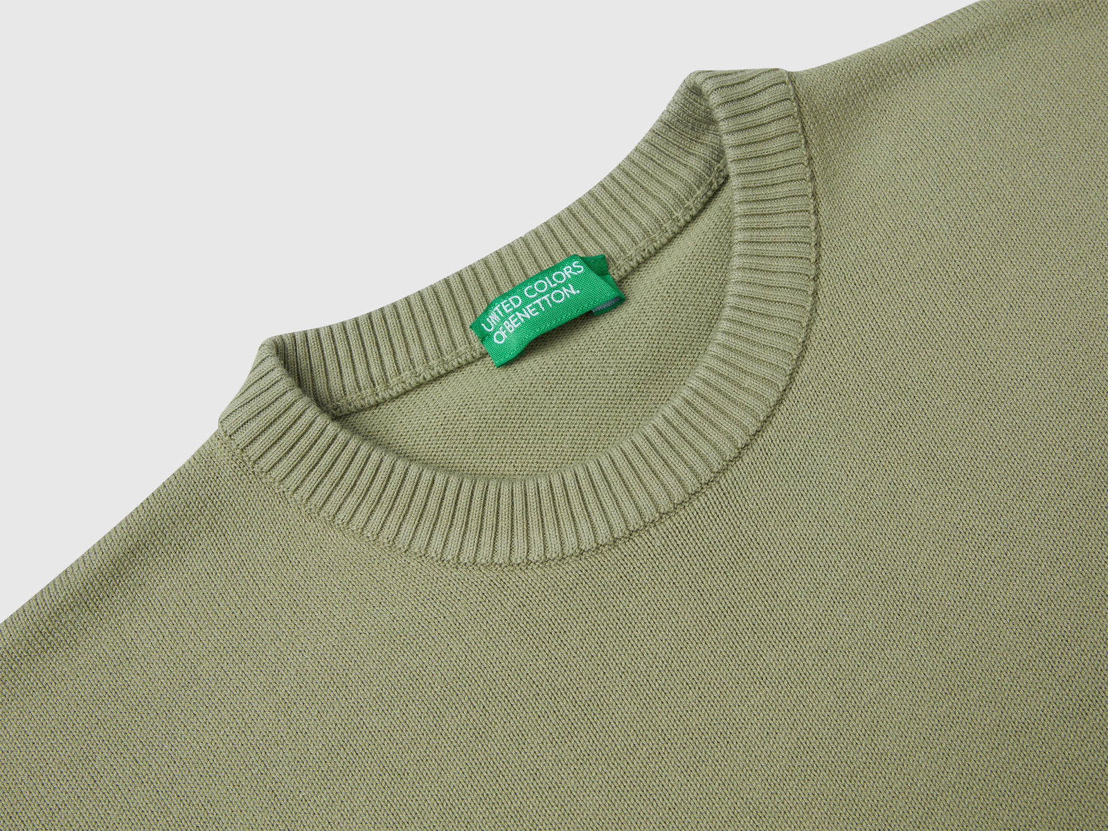 Maglioncino in puro cotone con logo da bambino verde oliva 3 | Benetton Outlet