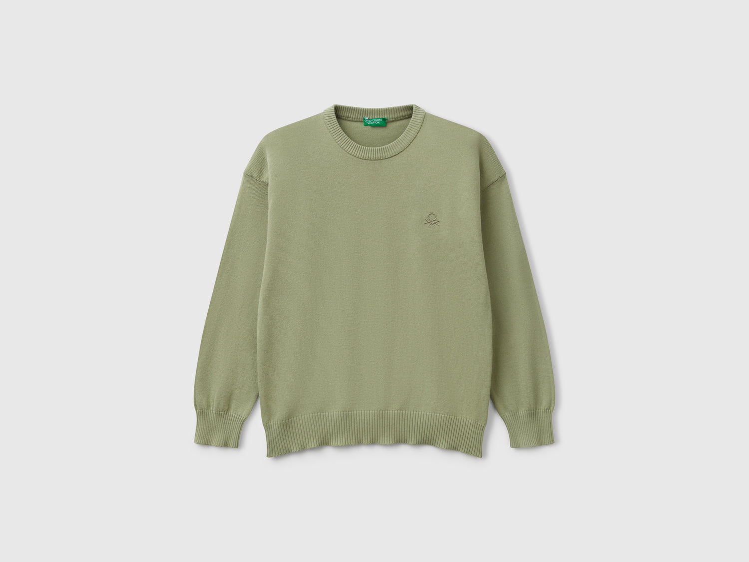Maglioncino in puro cotone con logo da bambino verde oliva | Benetton Outlet
