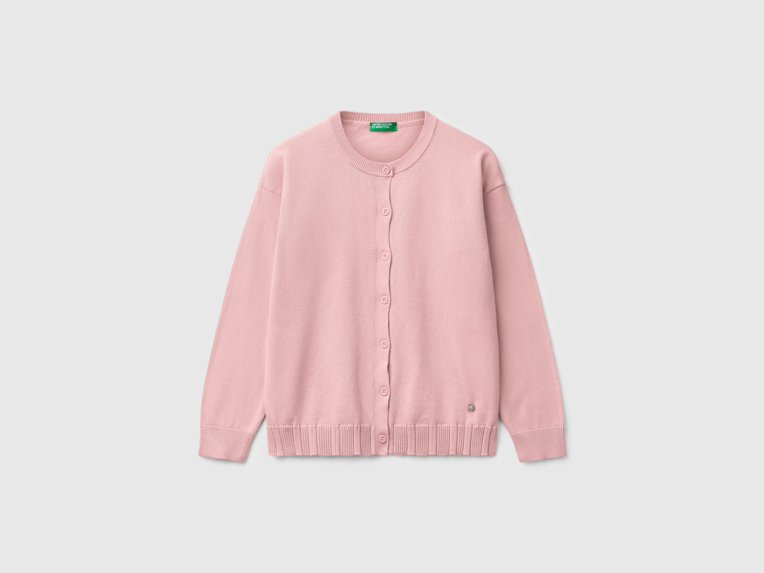 Cardigan girocollo in puro cotone da bambina rosa | Benetton Outlet
