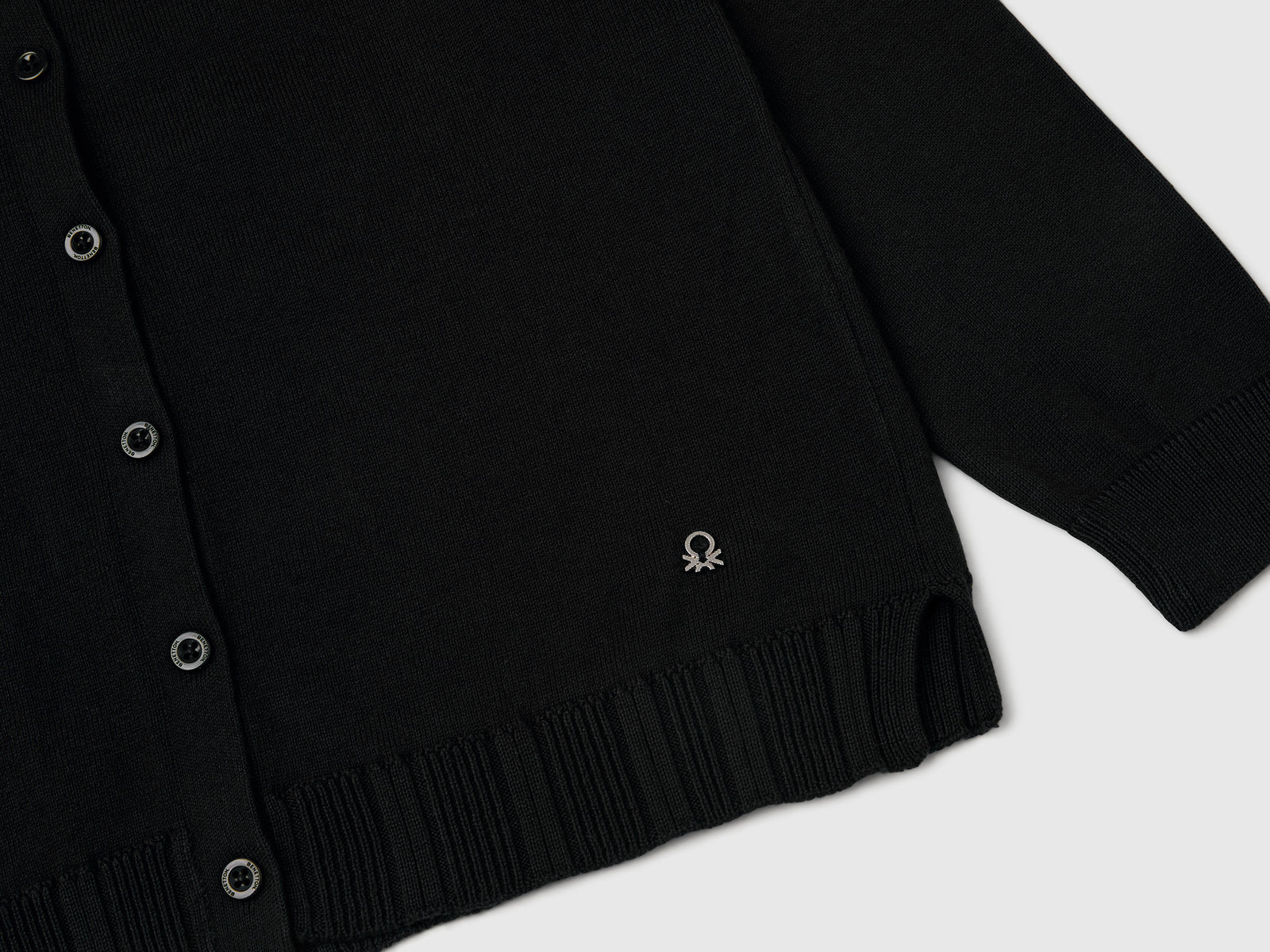 Cardigan girocollo in puro cotone da bambina nero 3 | Benetton Outlet