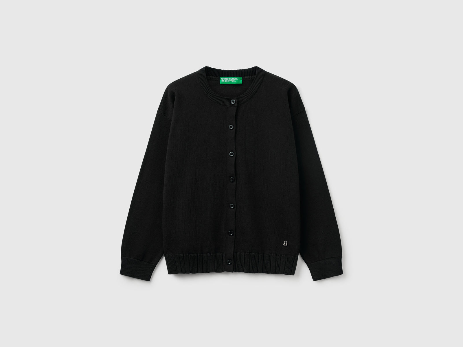 Cardigan girocollo in puro cotone da bambina nero | Benetton Outlet