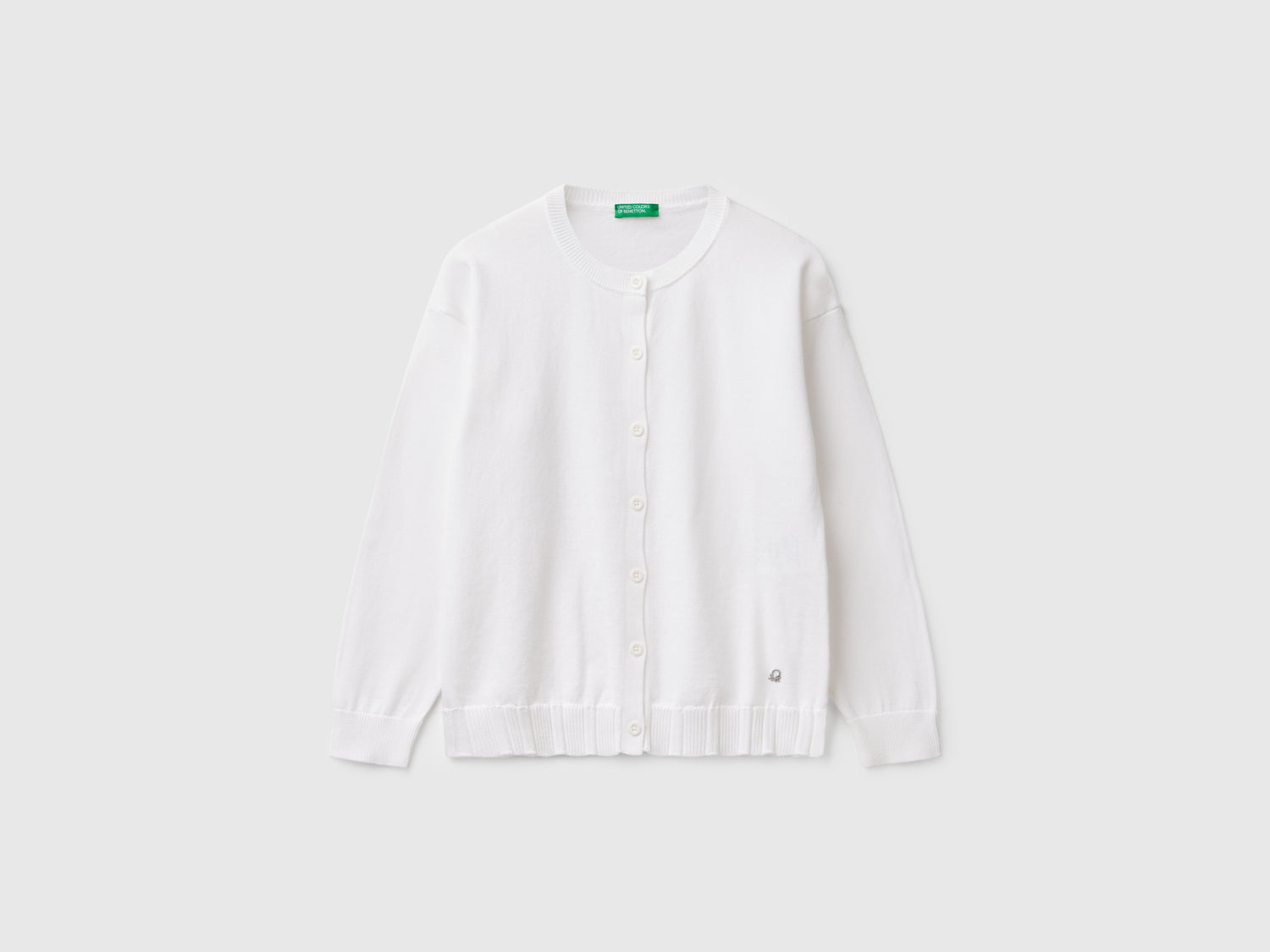 Cardigan girocollo in puro cotone da bambina bianco | Benetton Outlet