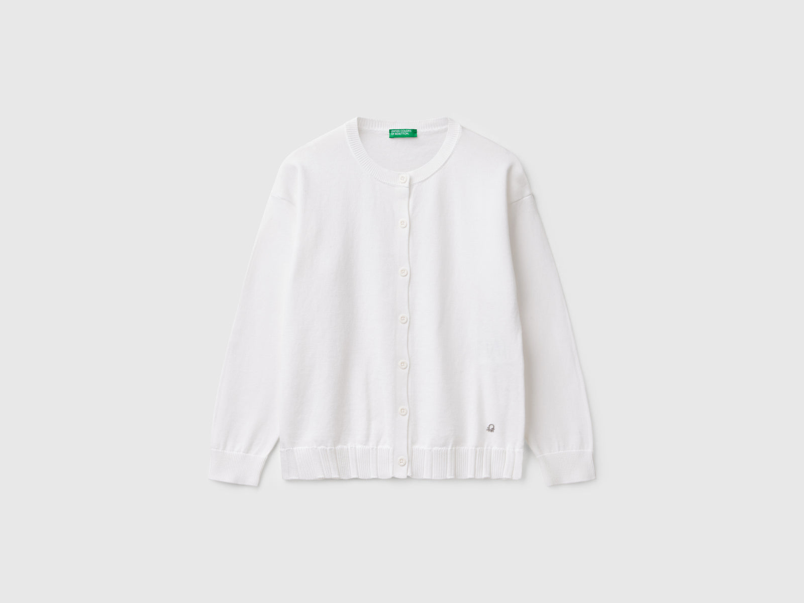 Cardigan girocollo in puro cotone da bambina bianco | Benetton Outlet