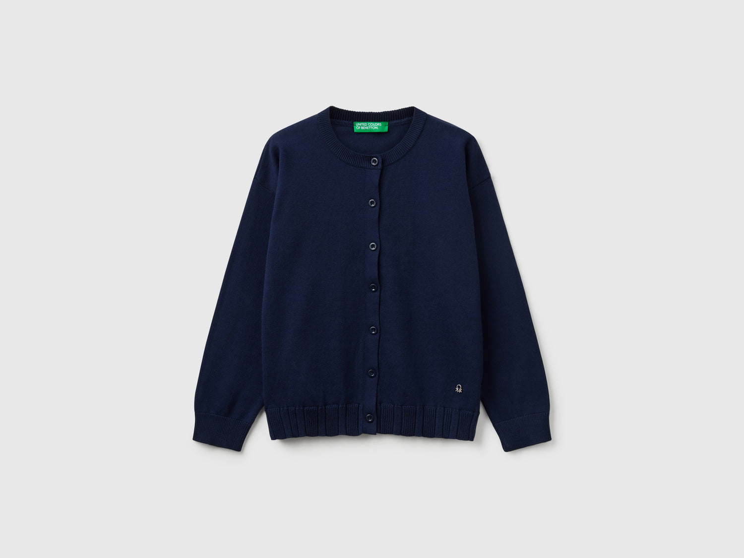 Cardigan girocollo in puro cotone da bambina blu scuro | Benetton Outlet