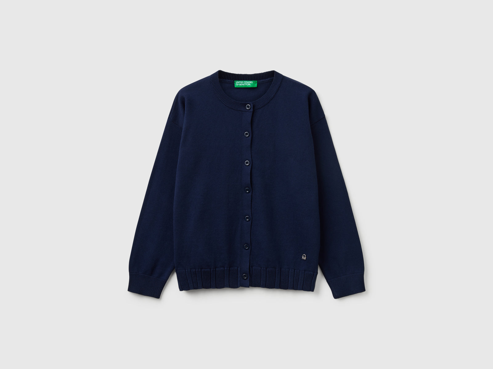 Cardigan girocollo in puro cotone da bambina blu scuro | Benetton Outlet