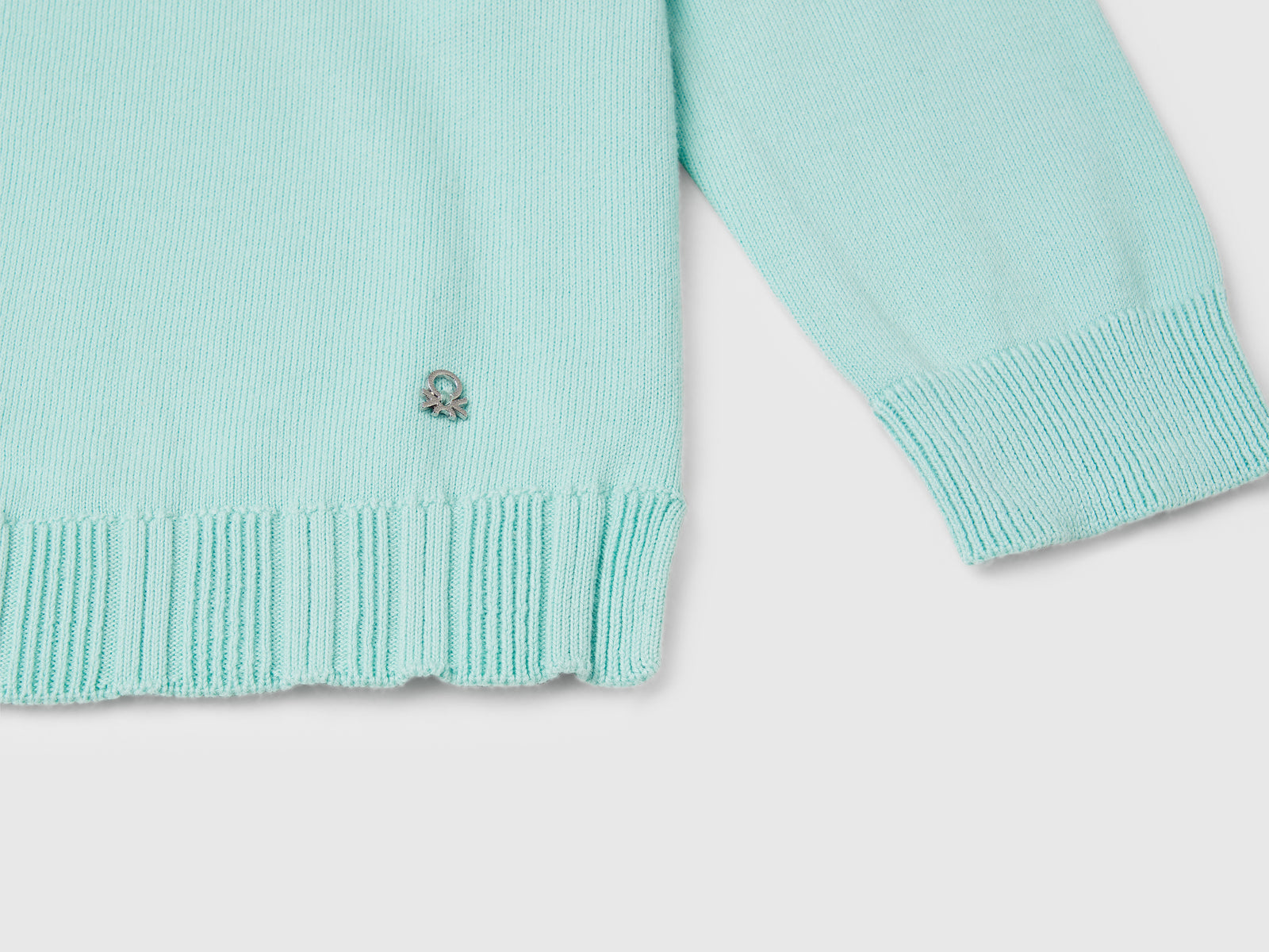 Cardigan girocollo in puro cotone da bambina verde acqua 3 | Benetton Outlet