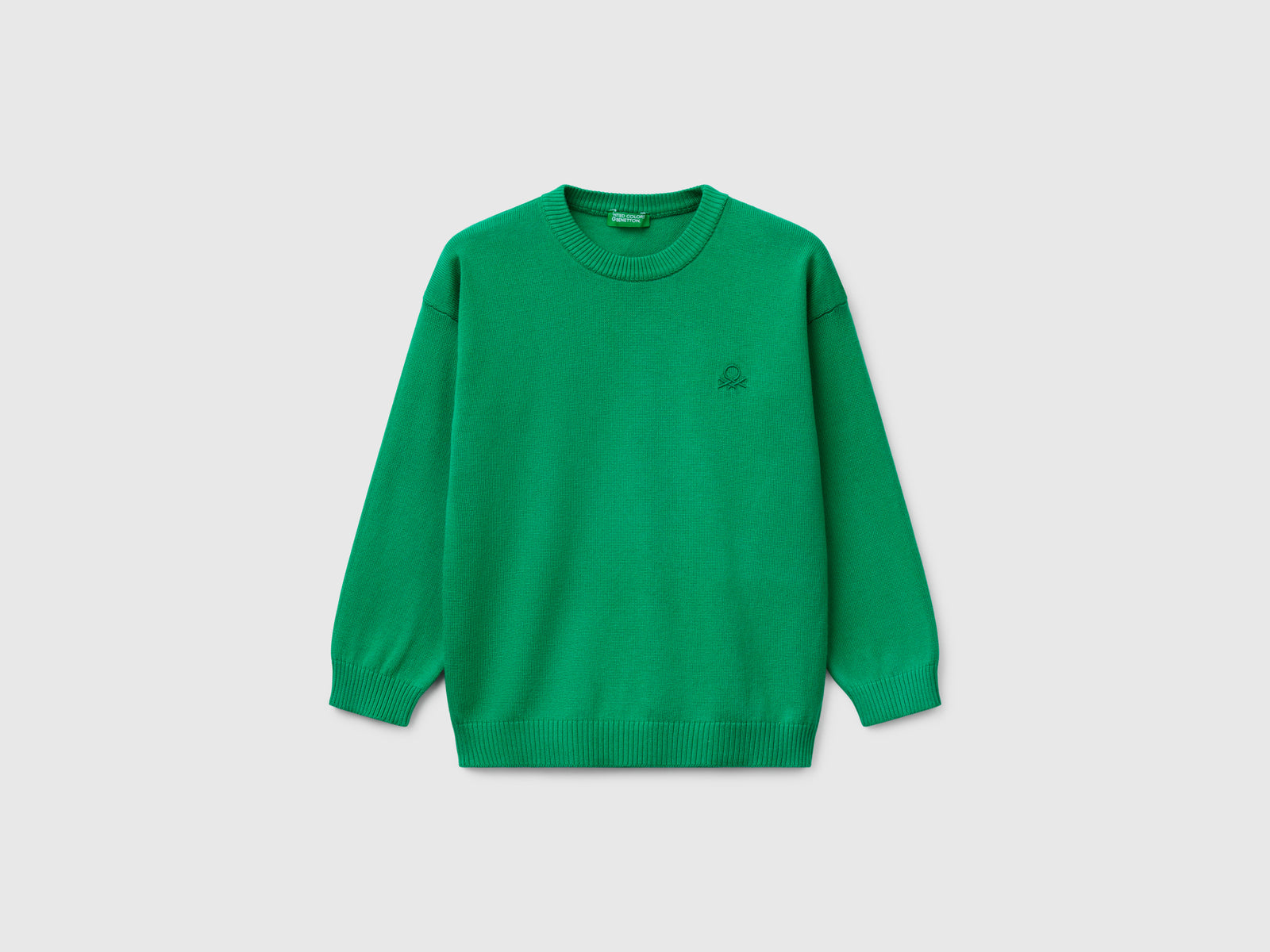 Maglioncino in puro cotone con logo da bimbo verde | Benetton Outlet