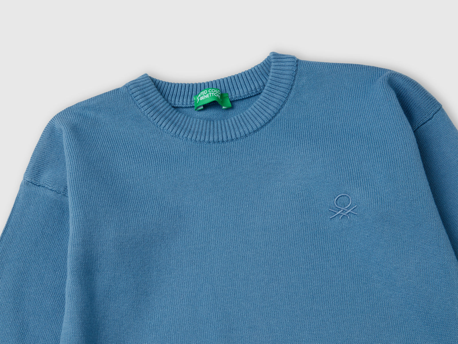 Maglioncino in puro cotone con logo da bimbo azzurro 3 | Benetton Outlet