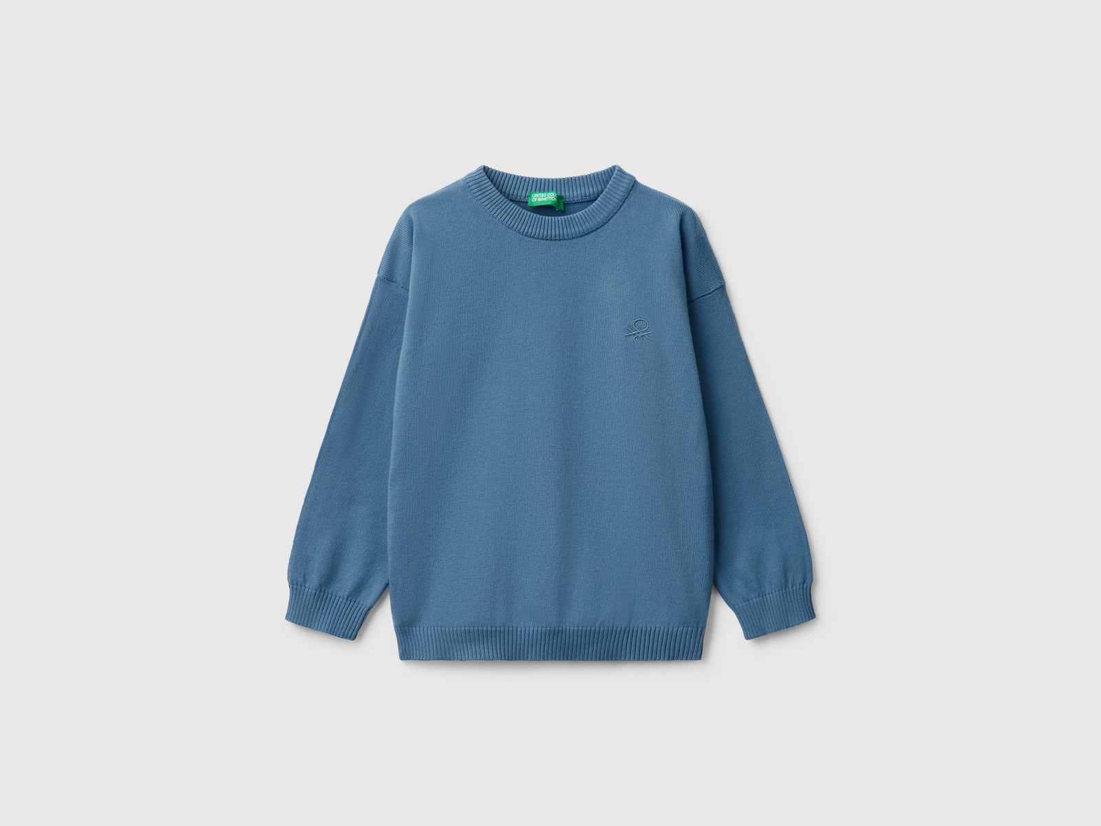 Maglioncino in puro cotone con logo da bimbo azzurro | Benetton Outlet