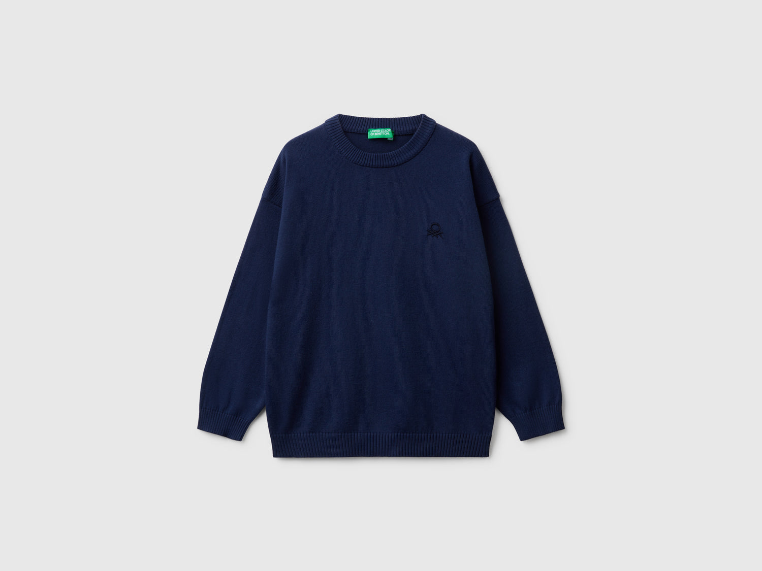 Maglioncino in puro cotone con logo da bimbo blu scuro | Benetton Outlet