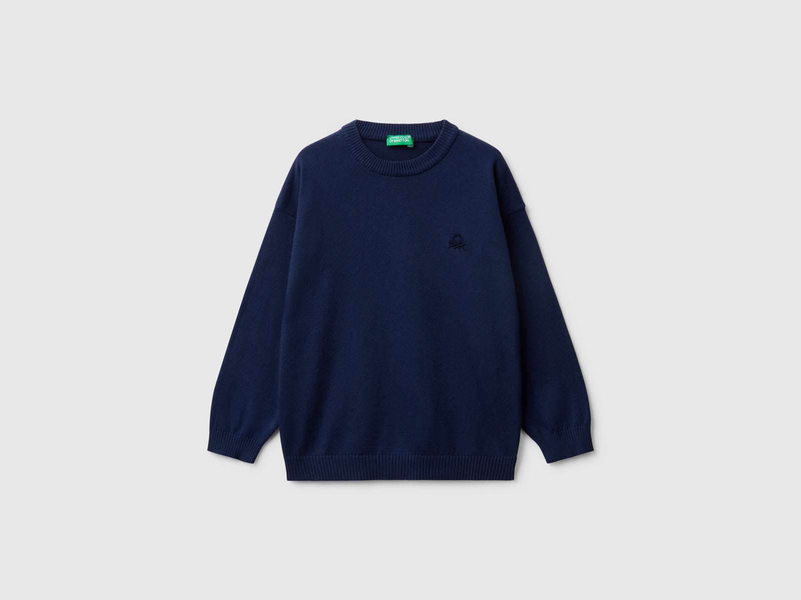 Maglioncino in puro cotone con logo da bimbo blu scuro | Benetton Outlet