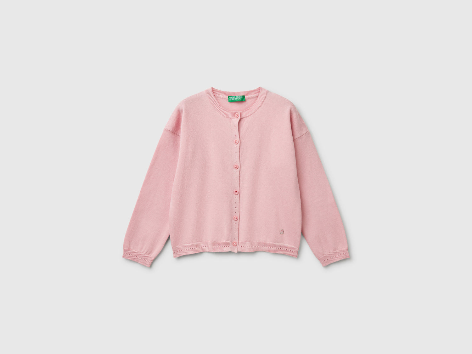Cardigan girocollo in puro cotone da bimba rosa | Benetton Outlet