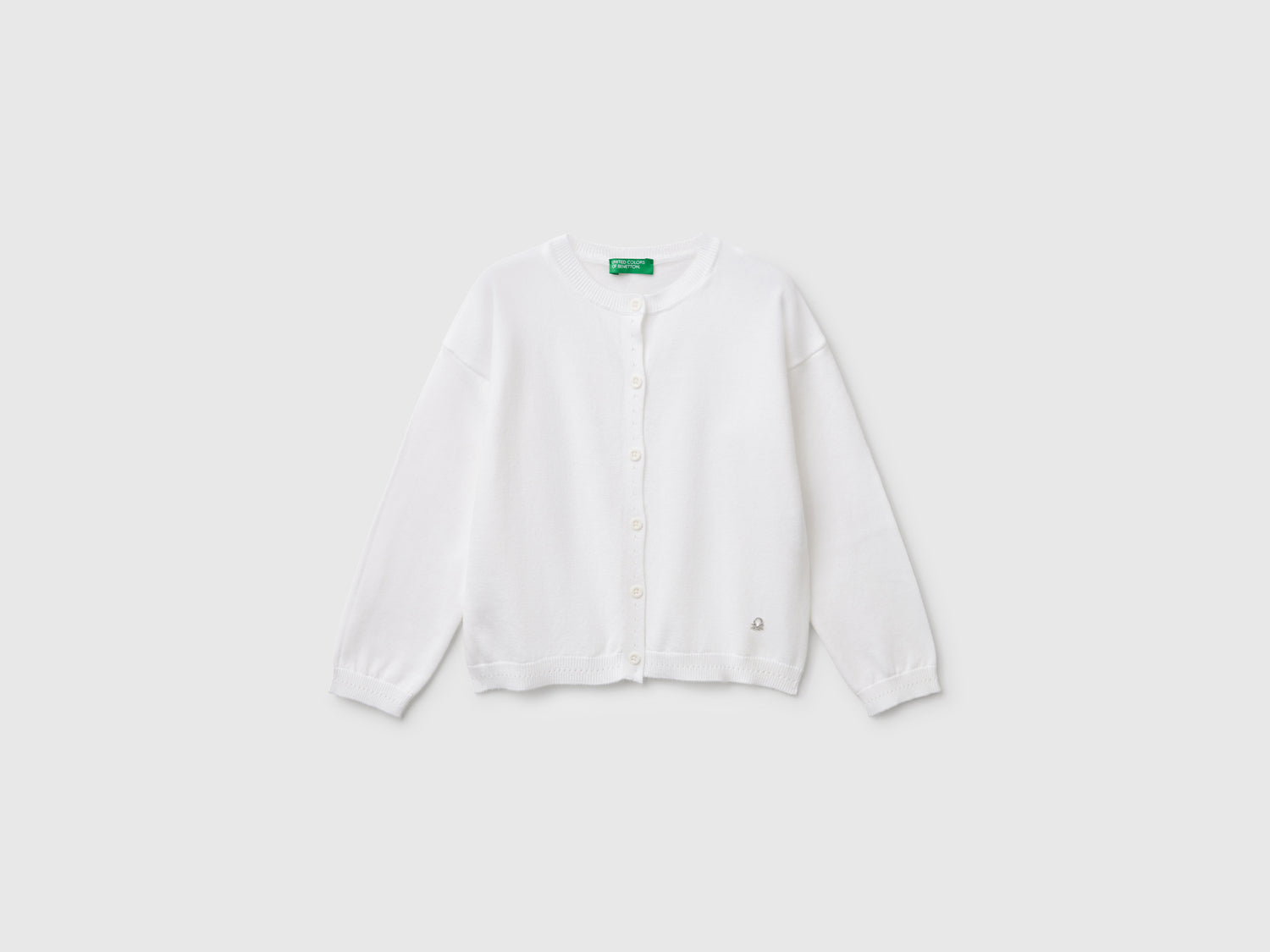 Cardigan girocollo in puro cotone da bimba bianco | Benetton Outlet