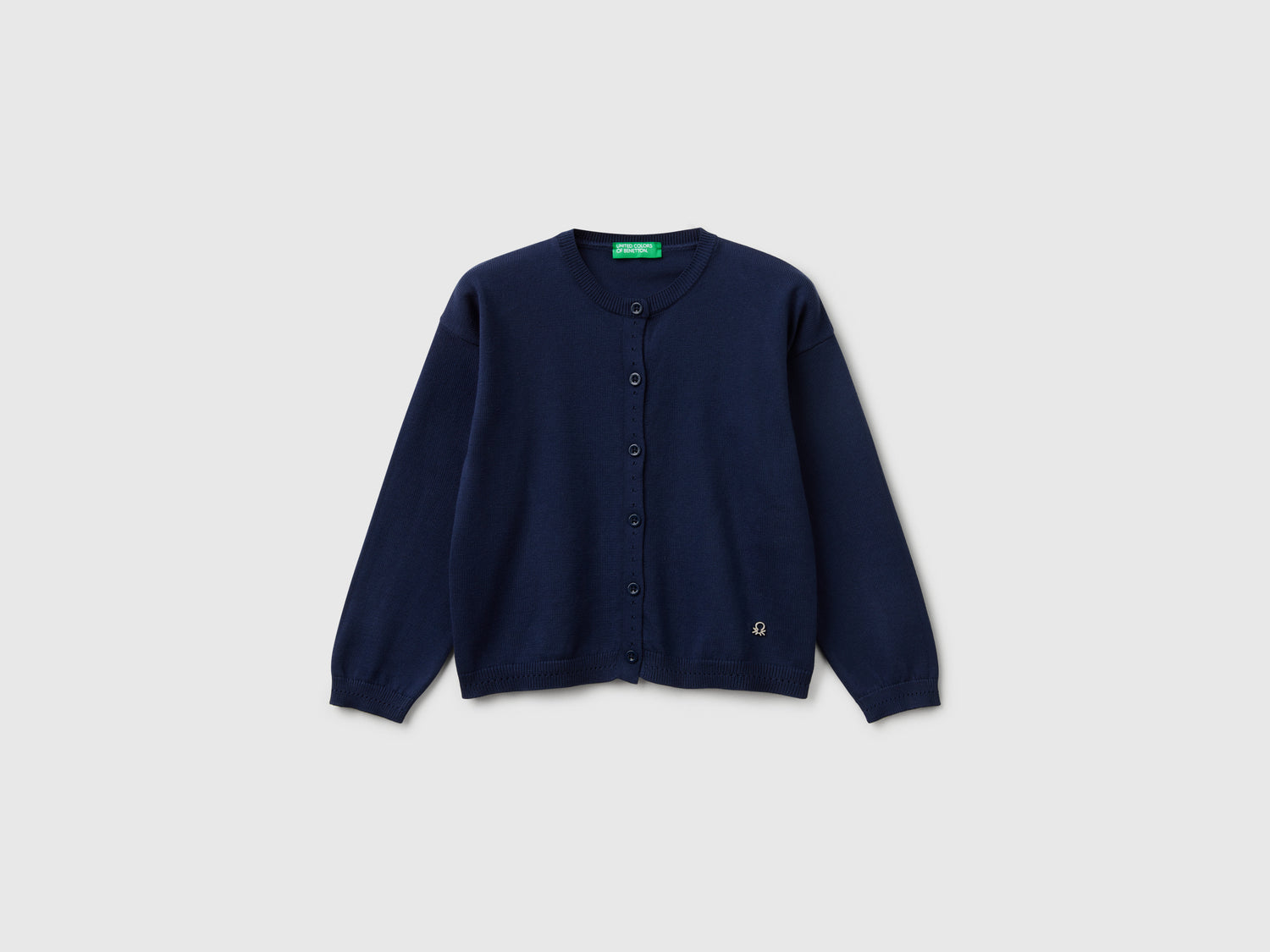 Cardigan girocollo in puro cotone da bimba blu scuro | Benetton Outlet