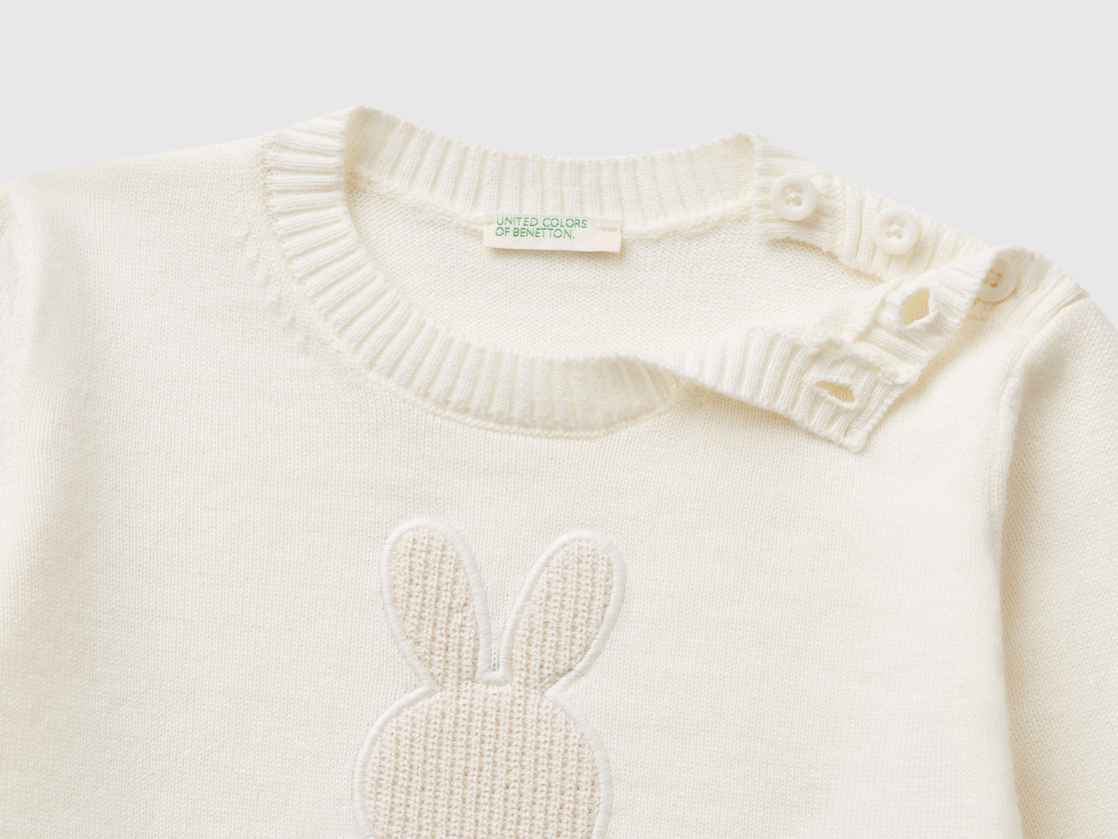 Maglia con patch coniglio da neonato bianco panna 3 | Benetton Outlet