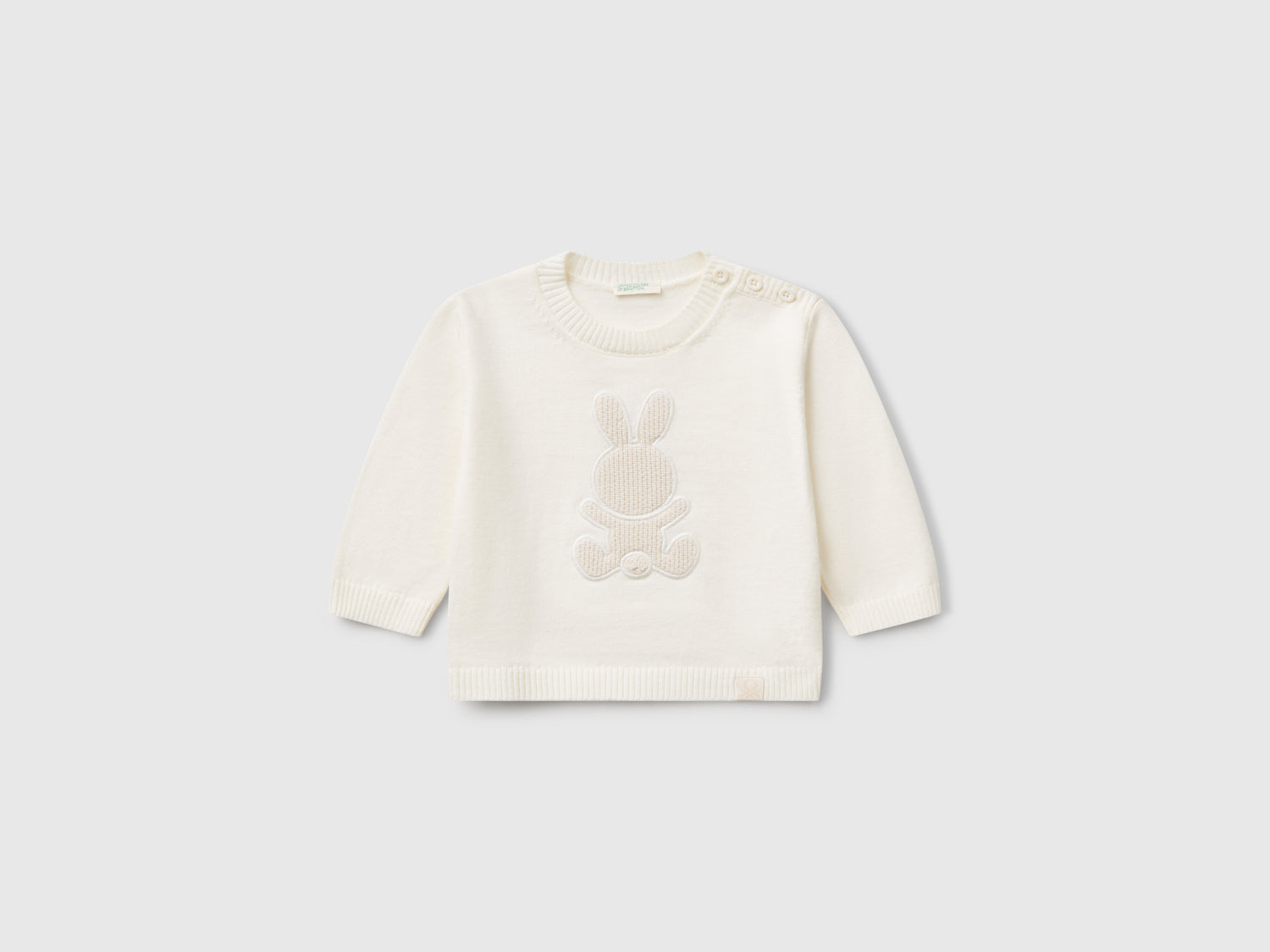 Maglia con patch coniglio da neonato bianco panna | Benetton Outlet