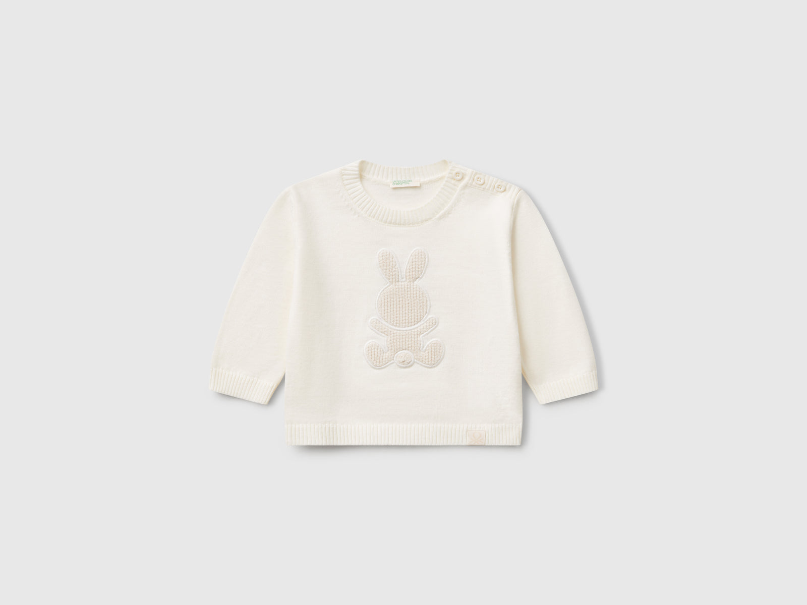 Maglia con patch coniglio da neonato bianco panna | Benetton Outlet