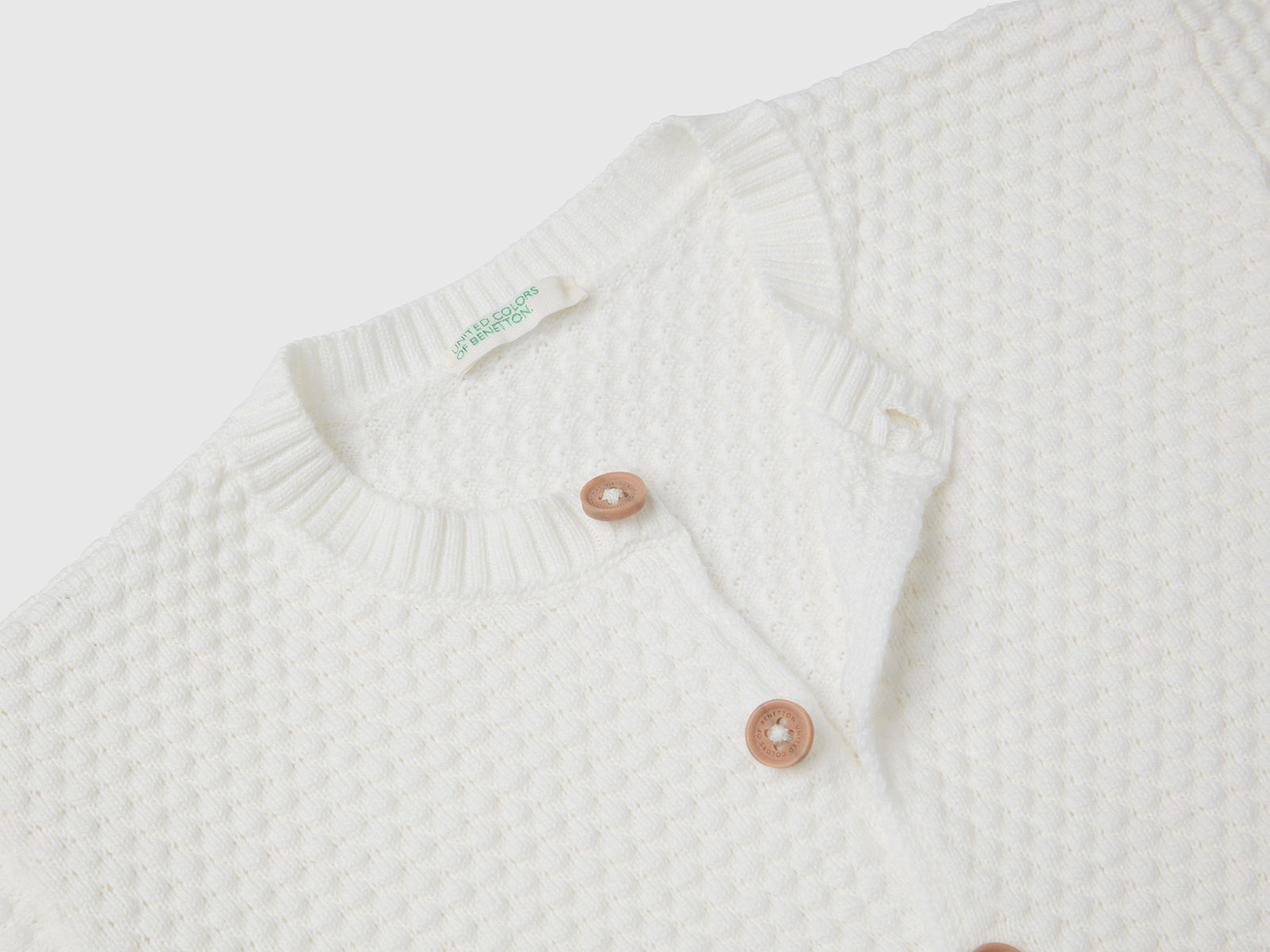 Cardigan lavorato 100% cotone da neonato bianco panna 3 | Benetton Outlet