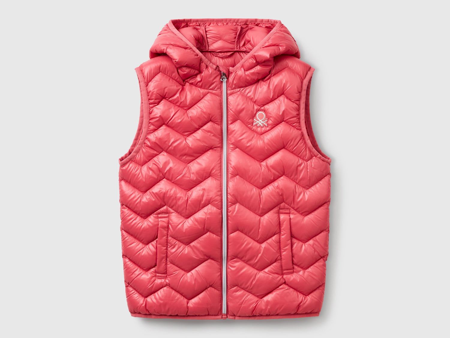 Gilet imbottito con cappuccio da bambina salmone | Benetton Outlet
