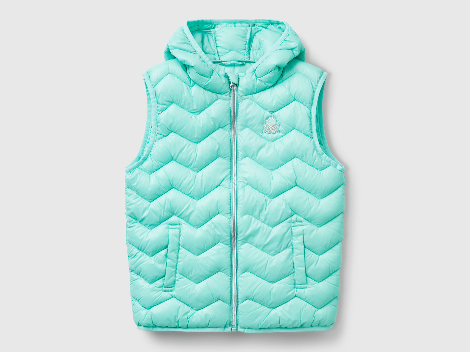 Gilet imbottito con cappuccio da bambina verde acqua | Benetton Outlet