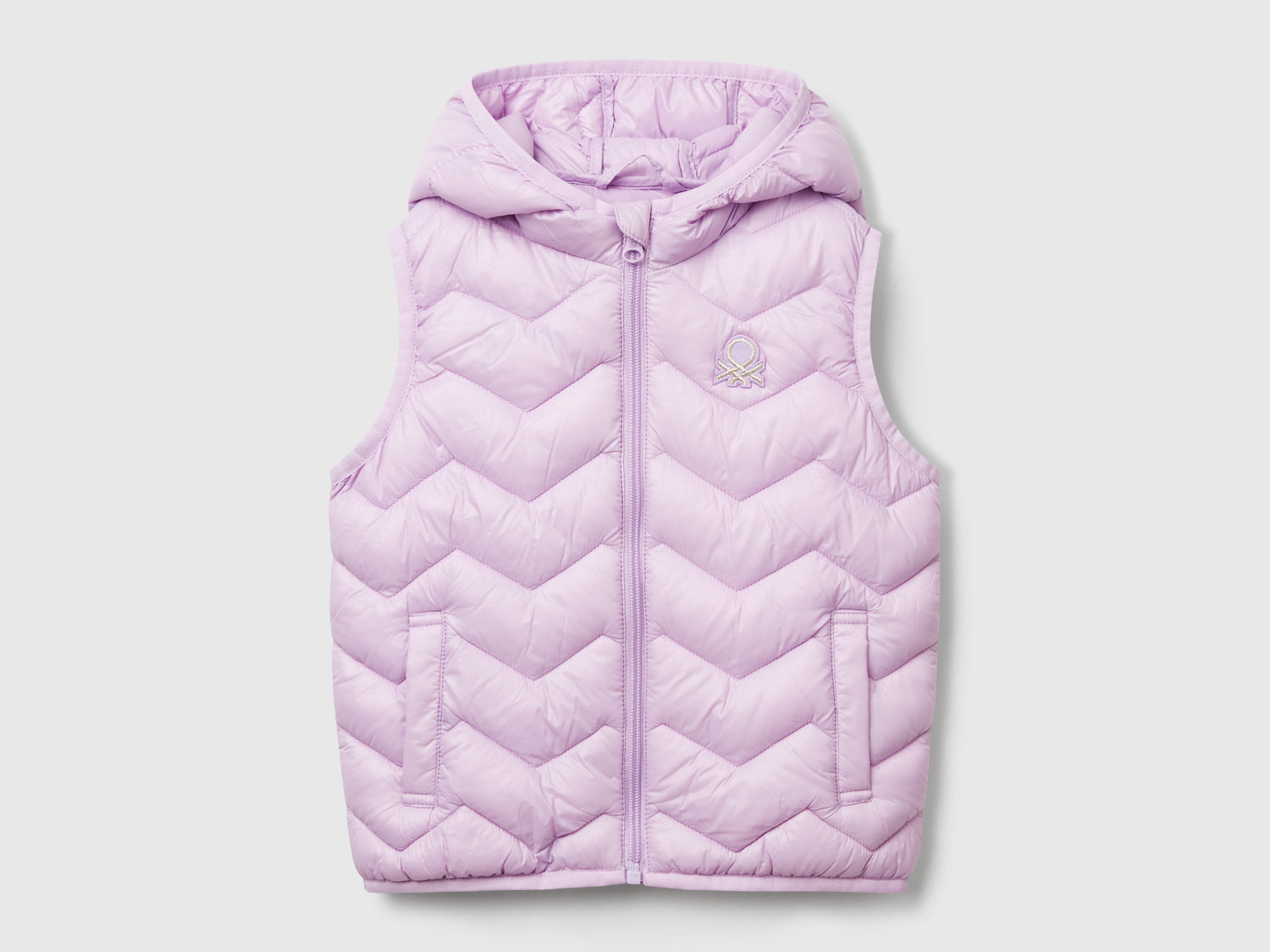 Gilet imbottito con cappuccio da bimba lilla | Benetton Outlet