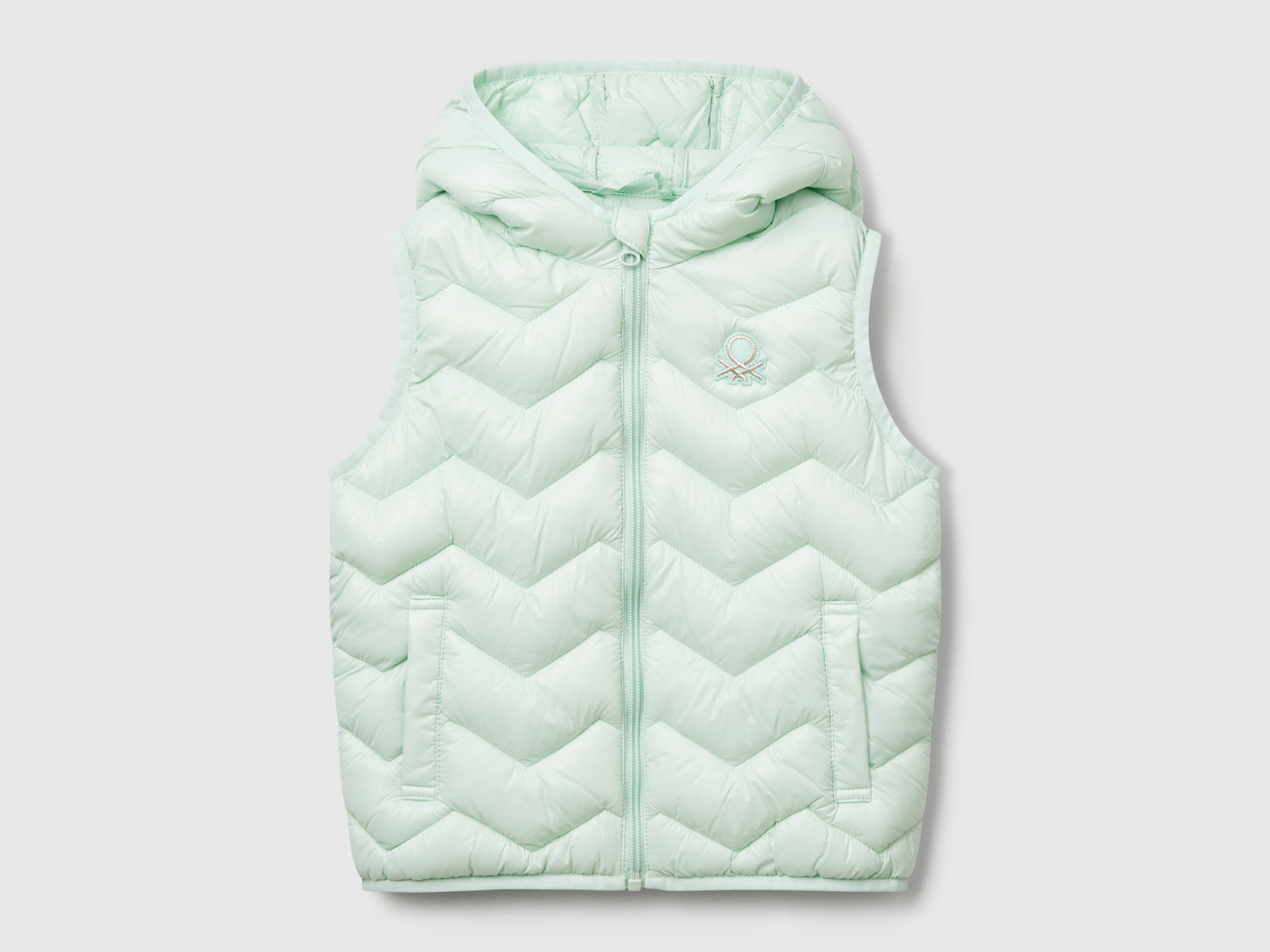 Gilet imbottito con cappuccio da bimba verde acqua | Benetton Outlet