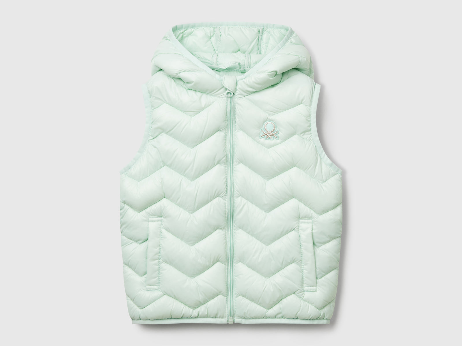 Gilet imbottito con cappuccio da bimba verde acqua | Benetton Outlet