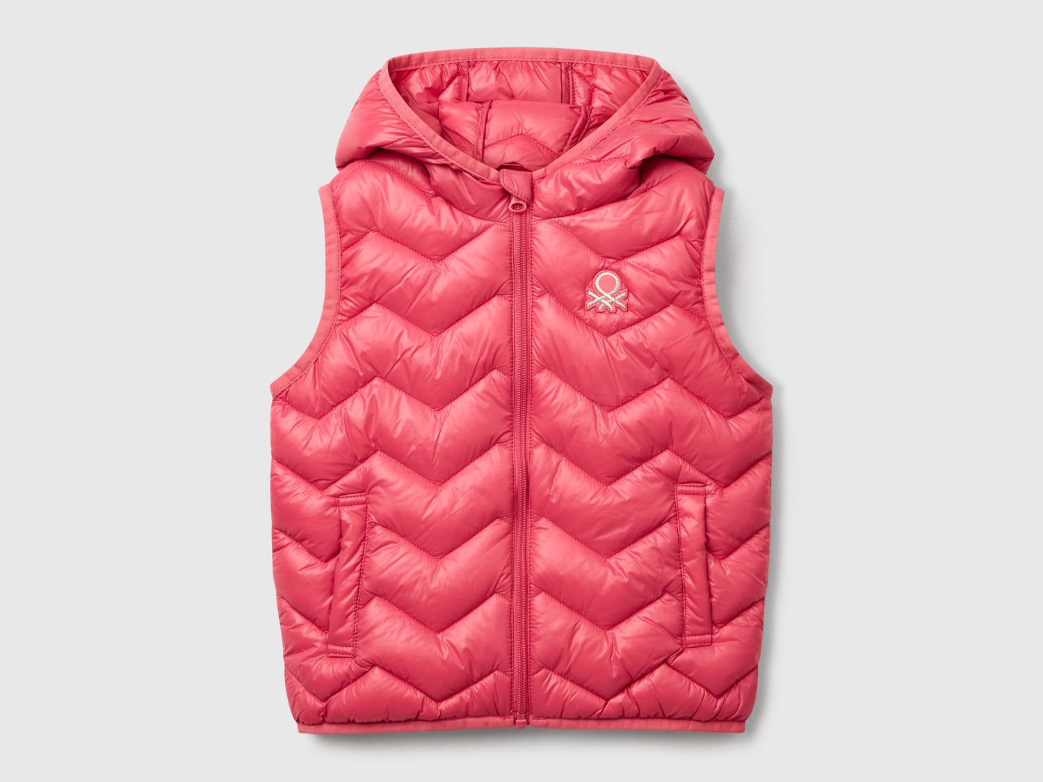 Gilet imbottito con cappuccio da bimba salmone | Benetton Outlet