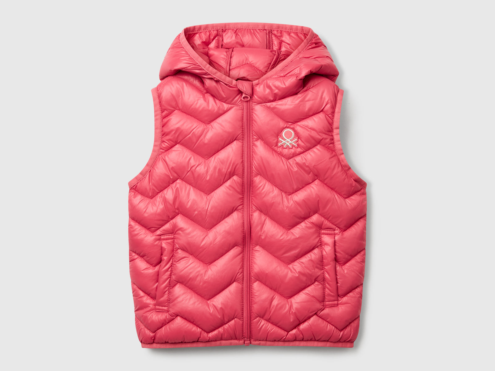 Gilet imbottito con cappuccio da bimba salmone | Benetton Outlet