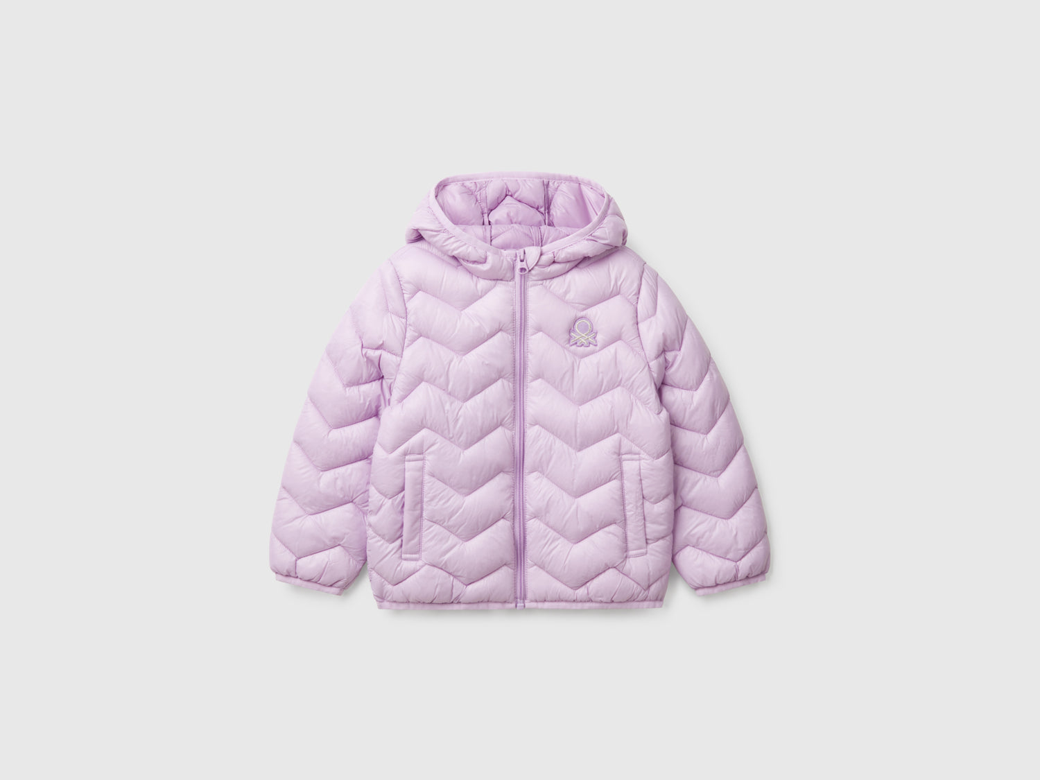 Giubbino imbottito con cappuccio da bimba lilla | Benetton Outlet