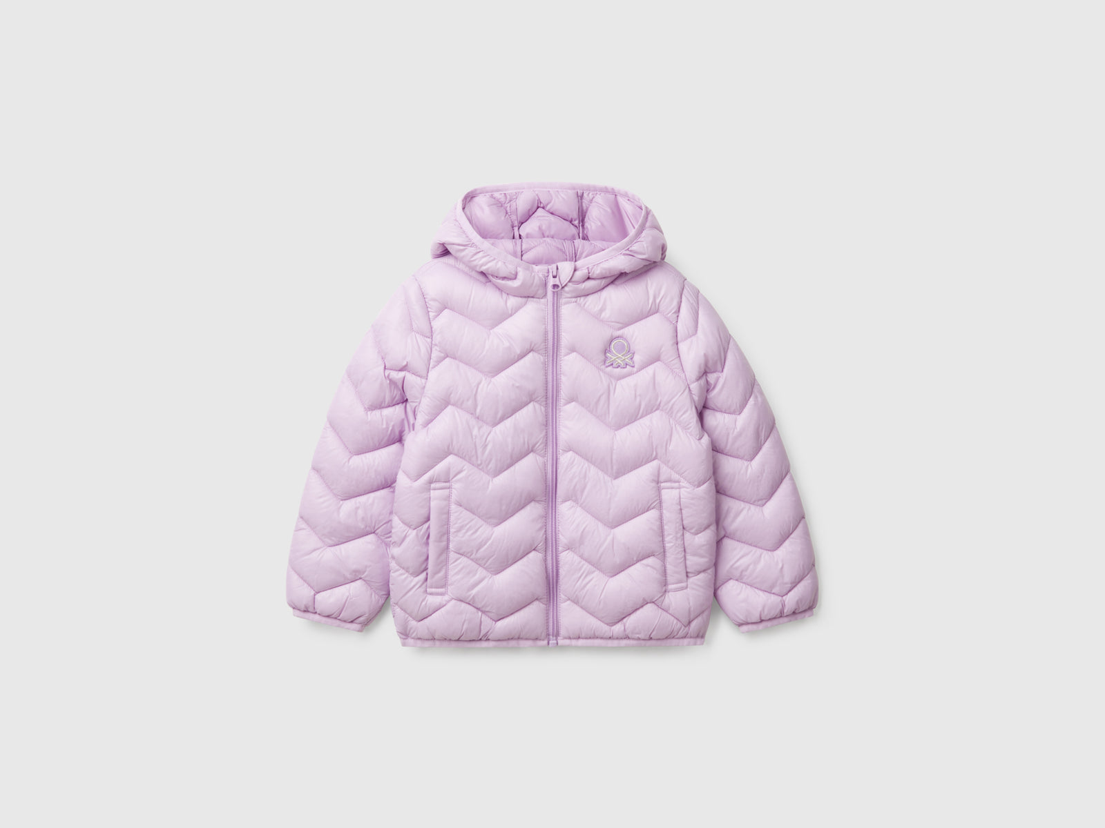 Giubbino imbottito con cappuccio da bimba lilla | Benetton Outlet