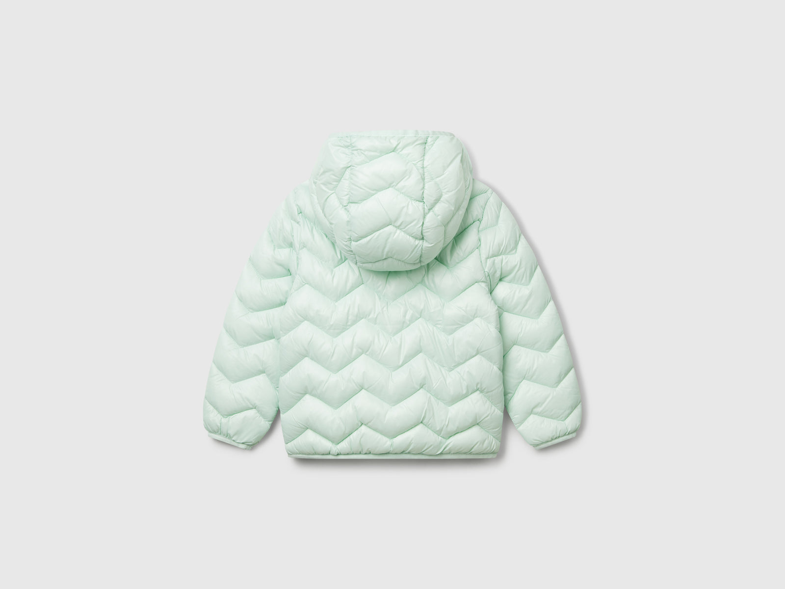 Giubbino imbottito con cappuccio da bimba verde acqua 2 | Benetton Outlet