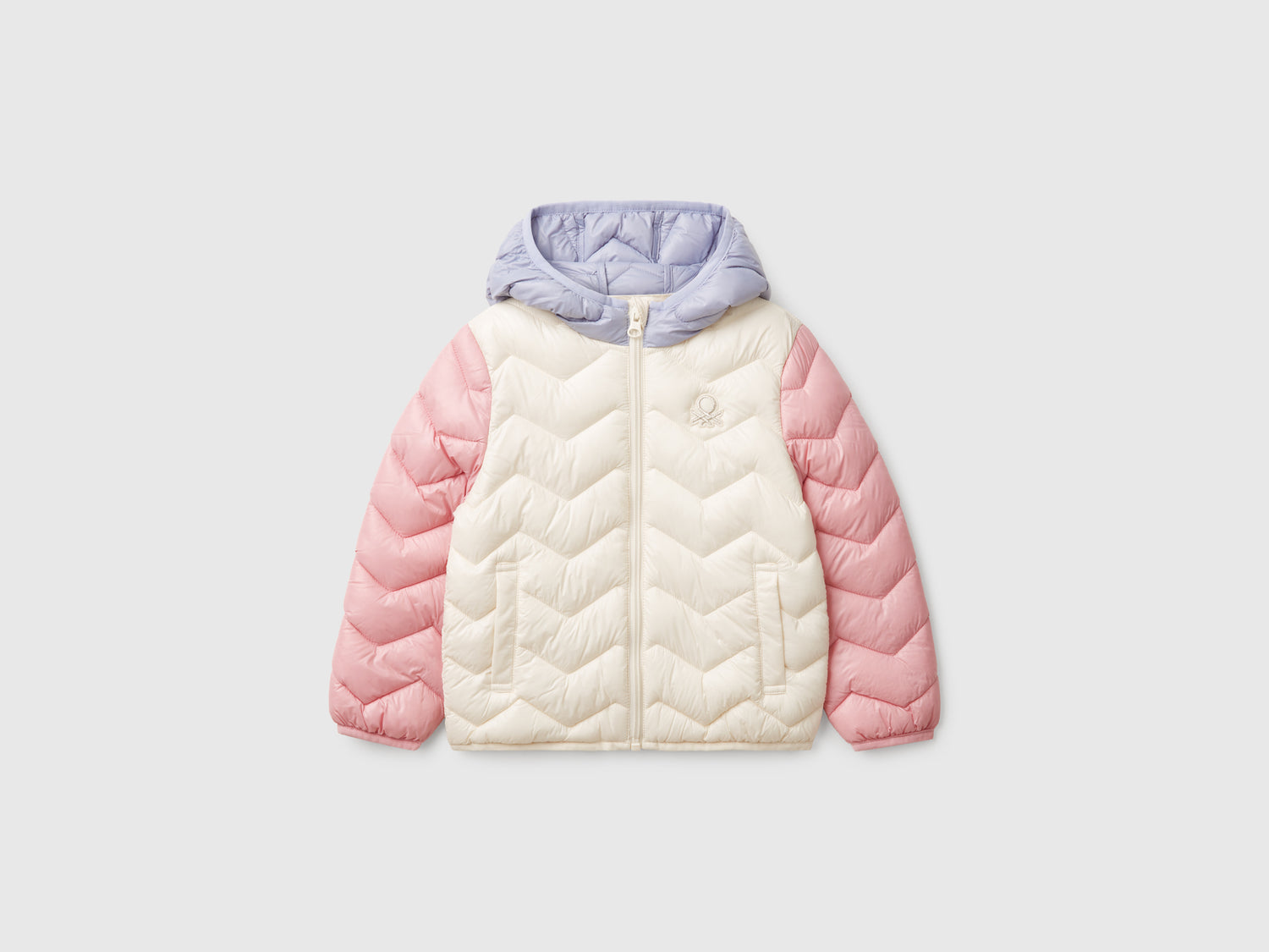 Giubbino imbottito con cappuccio da bimba multi-color | Benetton Outlet