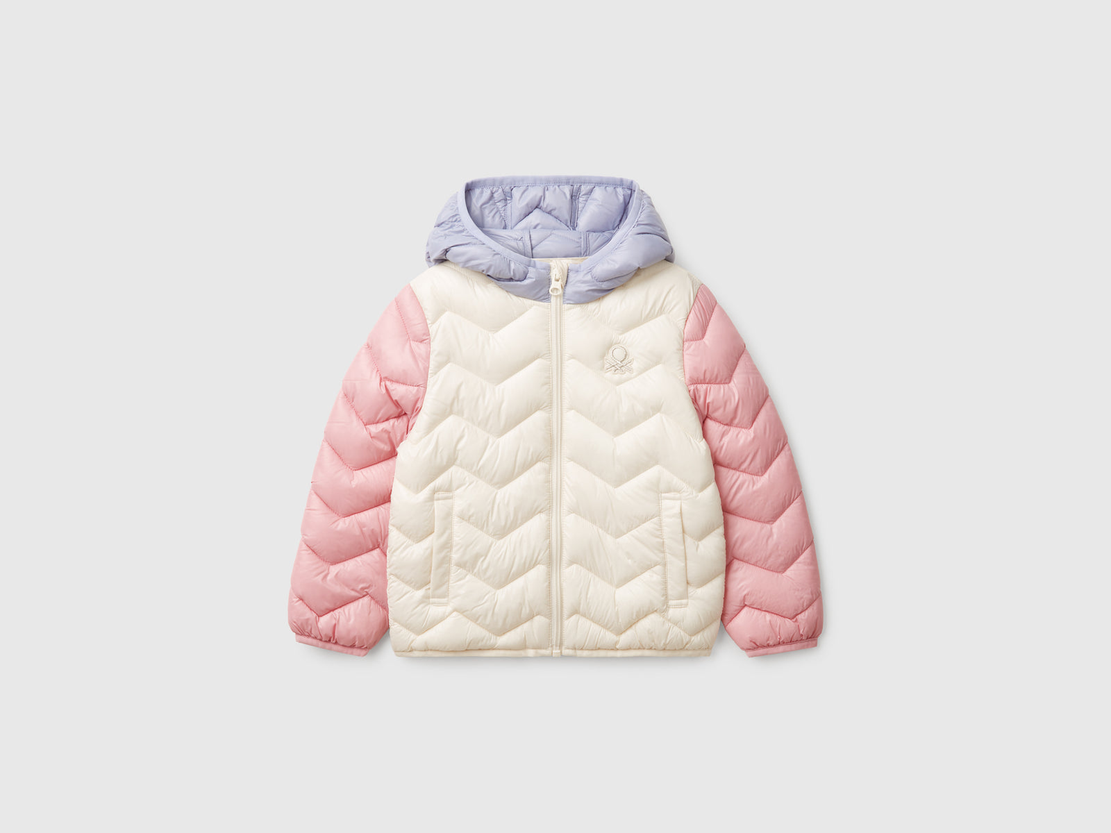 Giubbino imbottito con cappuccio da bimba multi-color | Benetton Outlet