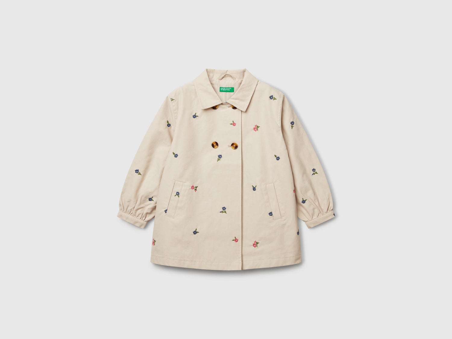 Trench doppiopetto con fiori da bimba beige | Benetton Outlet
