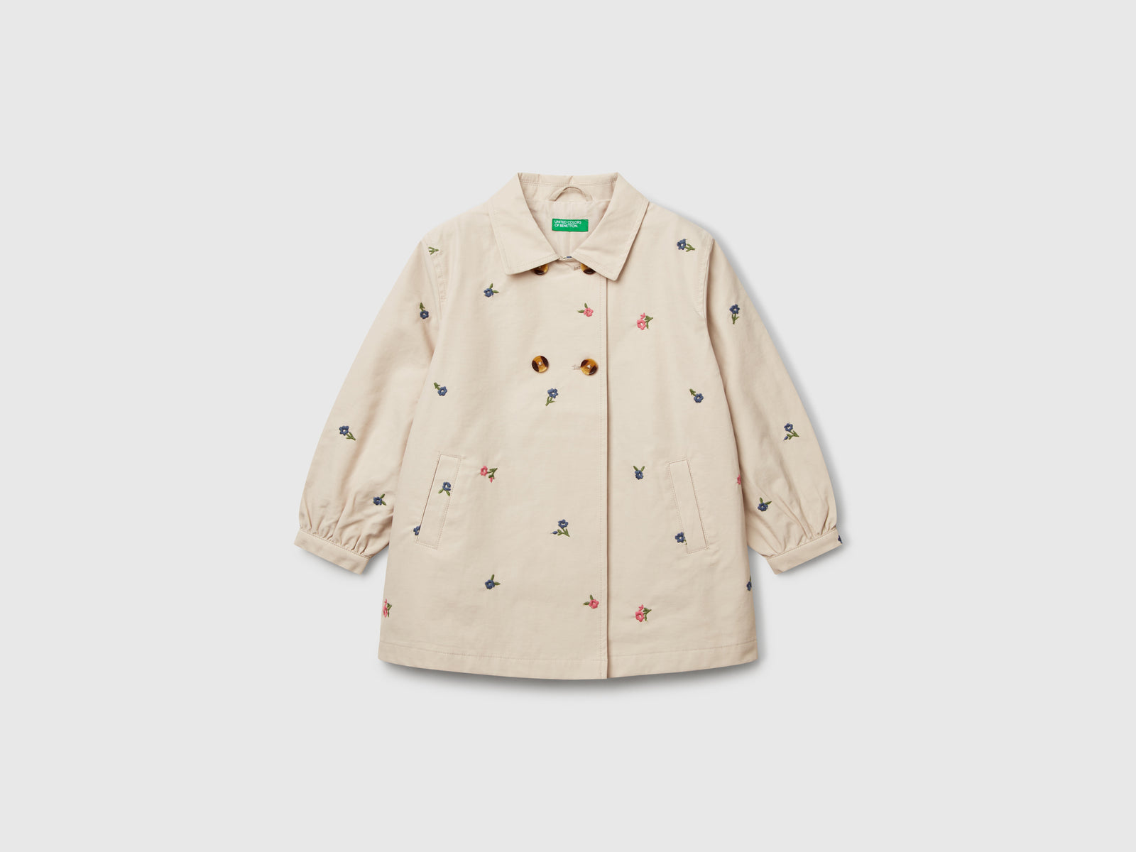 Trench doppiopetto con fiori da bimba beige | Benetton Outlet