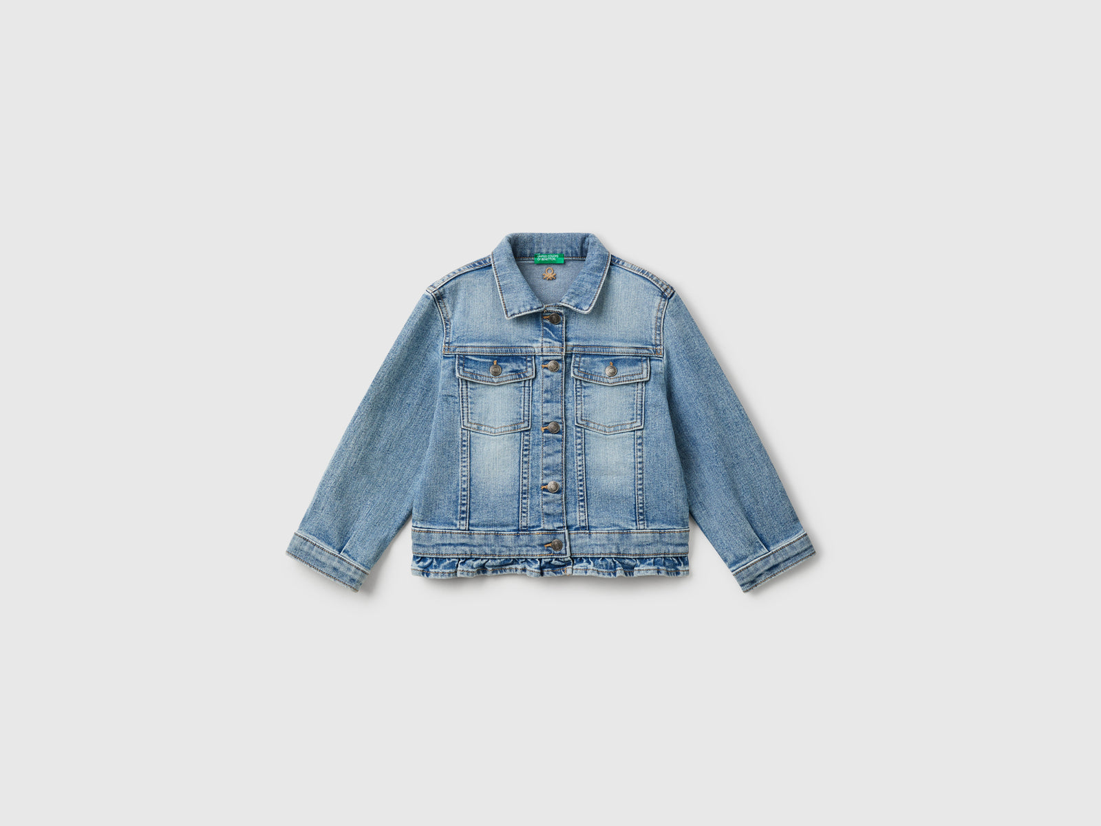 Giacca di jeans con rouches da bimba azzurro | Benetton Outlet