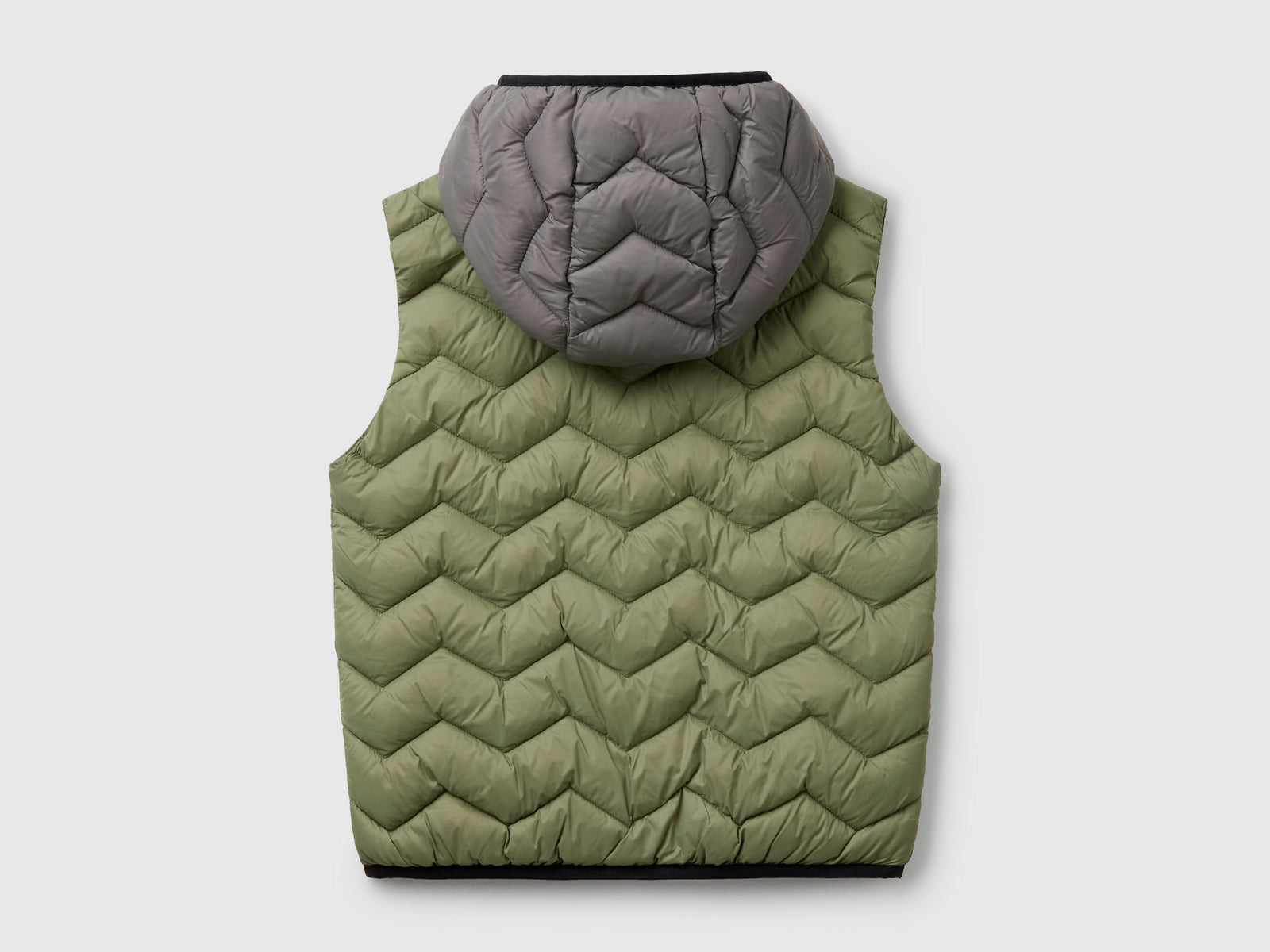 Gilet imbottito con cappuccio da bambino verde militare 2 | Benetton Outlet