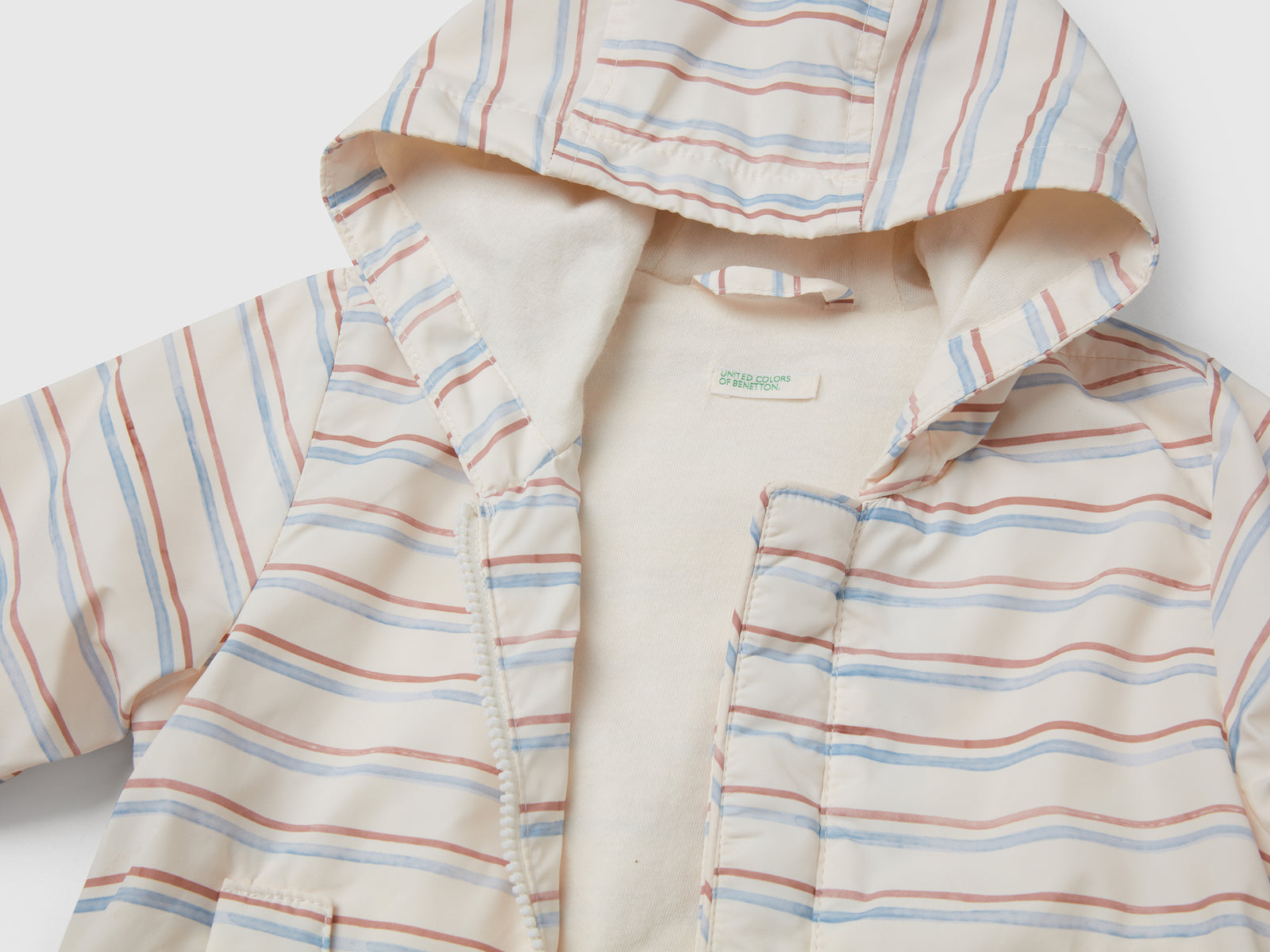 Giubbino con stampa a righe da neonato bianco panna 3 | Benetton Outlet