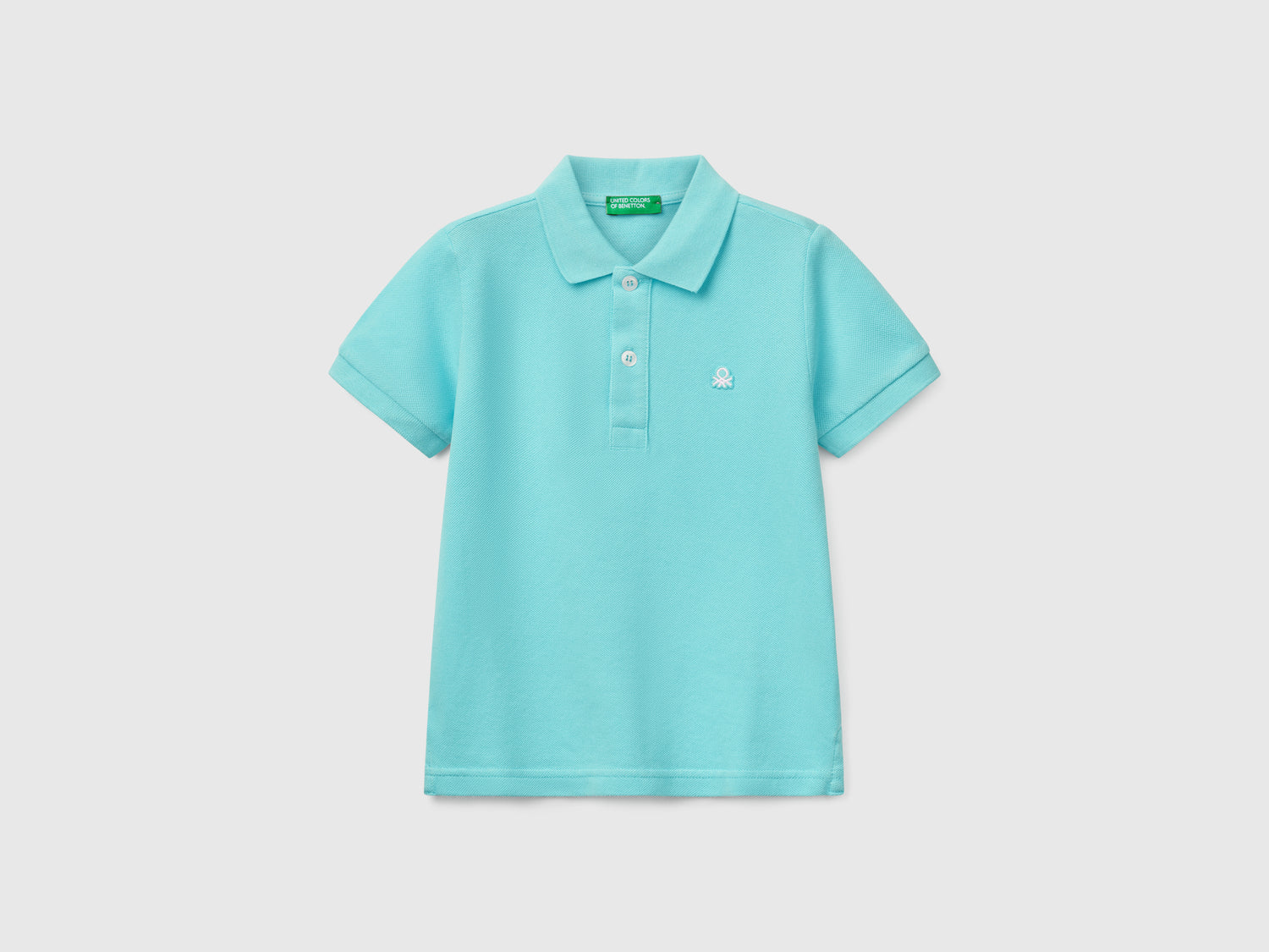 Polo manica corta in puro cotone da bimbo turchese | Benetton Outlet
