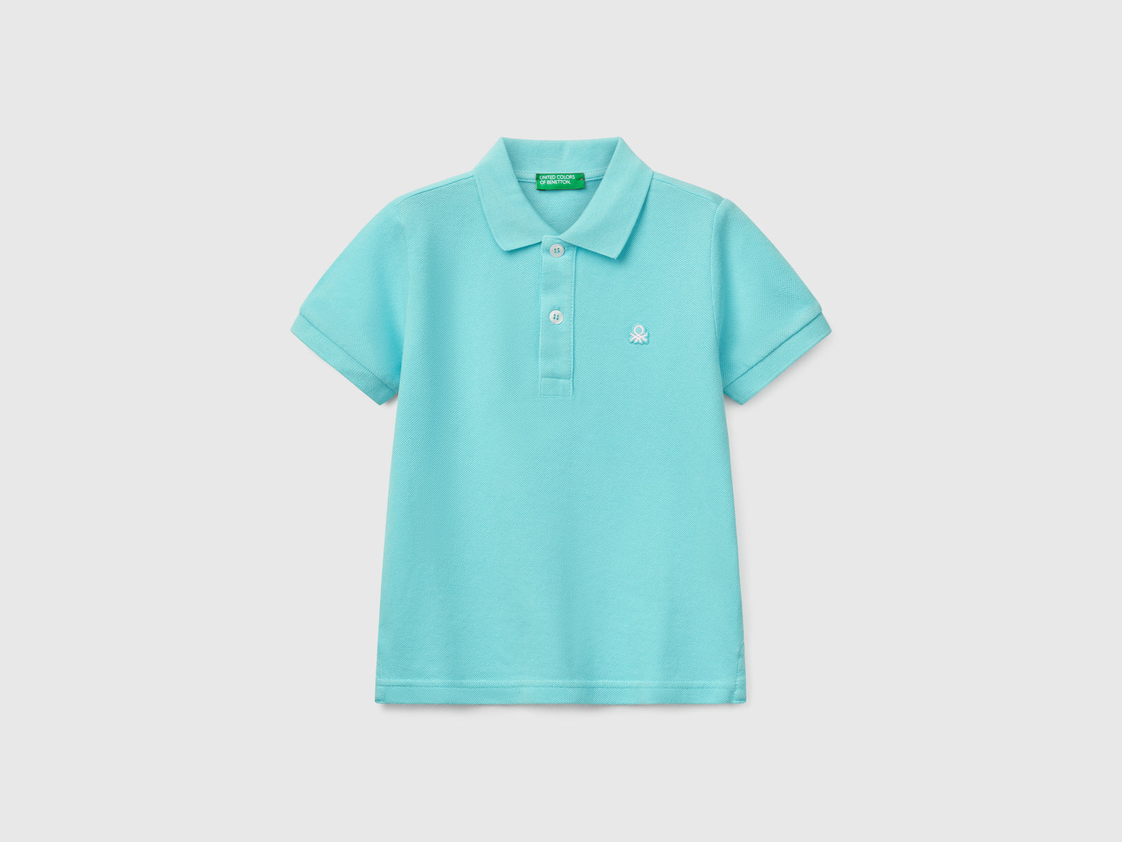 Polo manica corta in puro cotone da bimbo turchese | Benetton Outlet