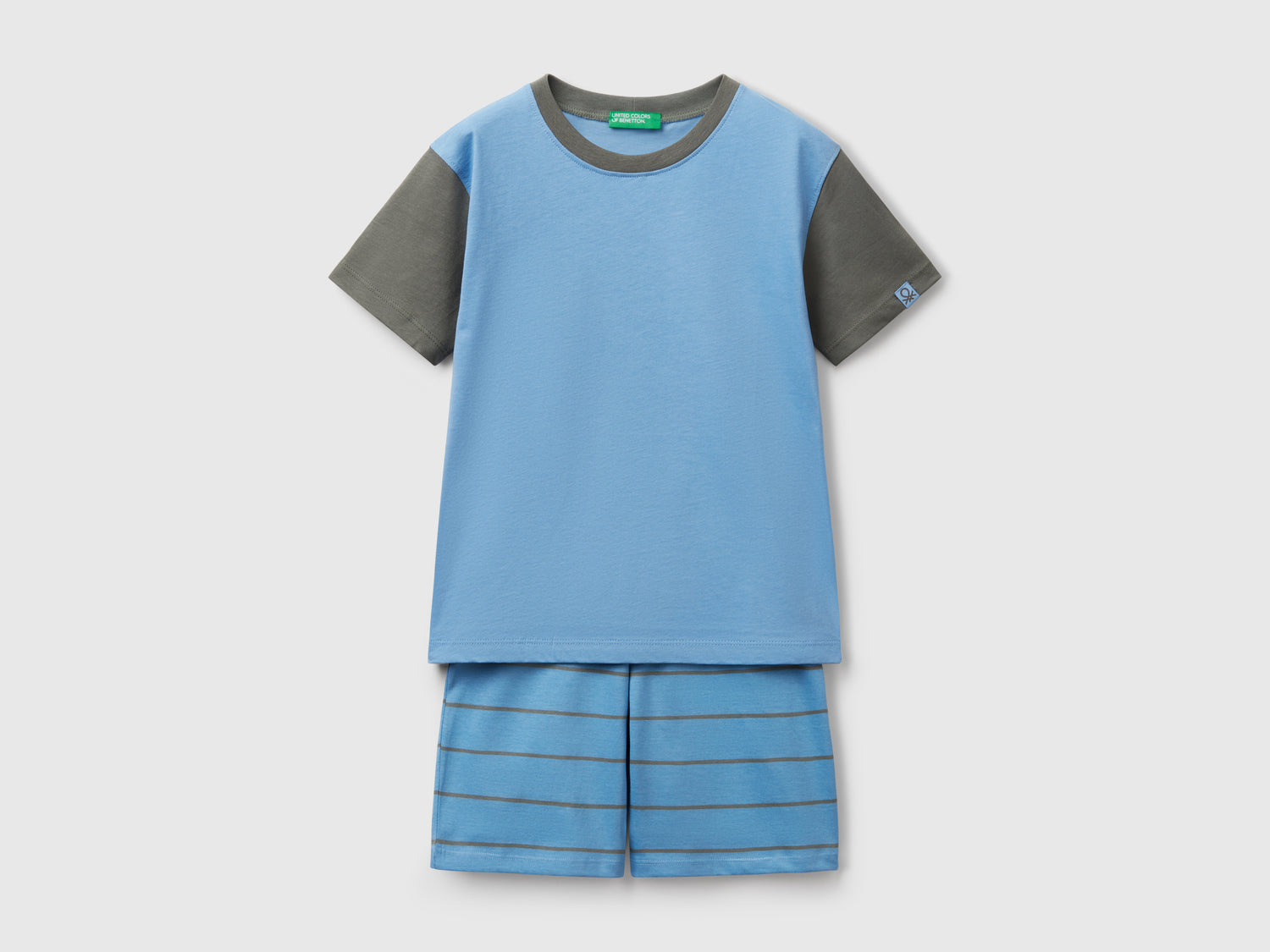 Pigiama corto in puro cotone da bambino azzurro | Benetton Outlet