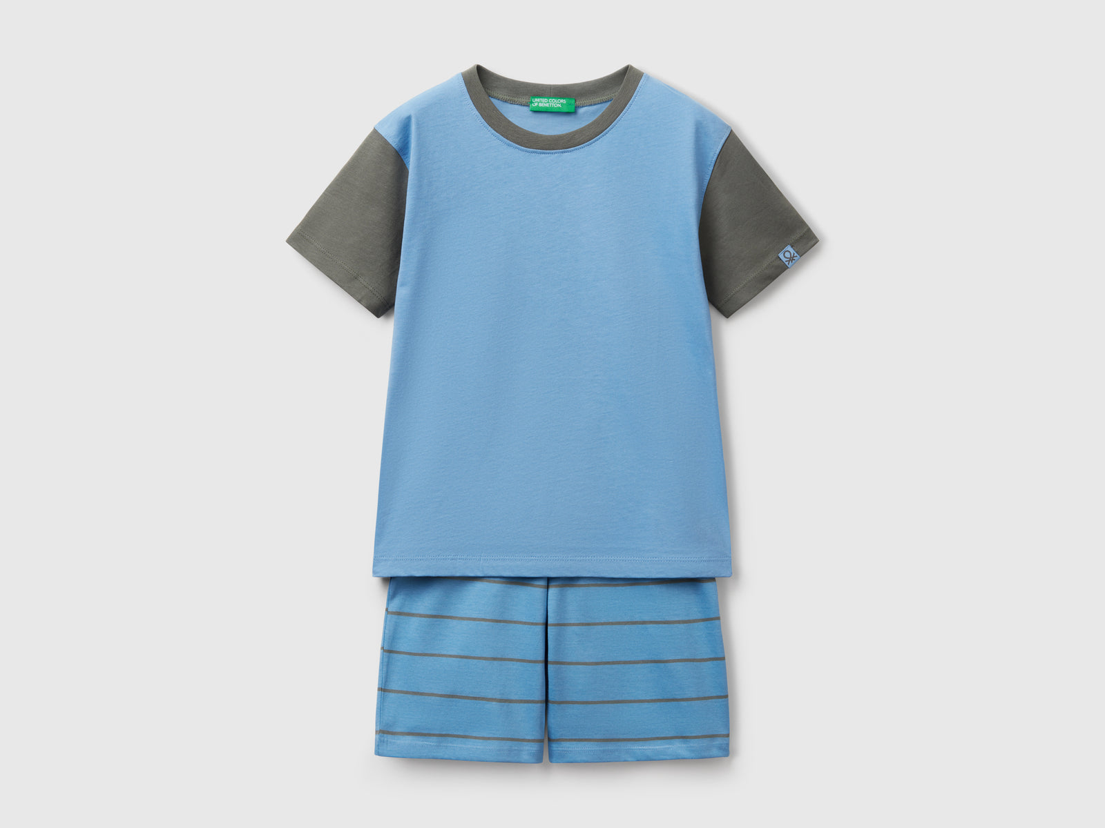 Pigiama corto in puro cotone da bambino azzurro | Benetton Outlet