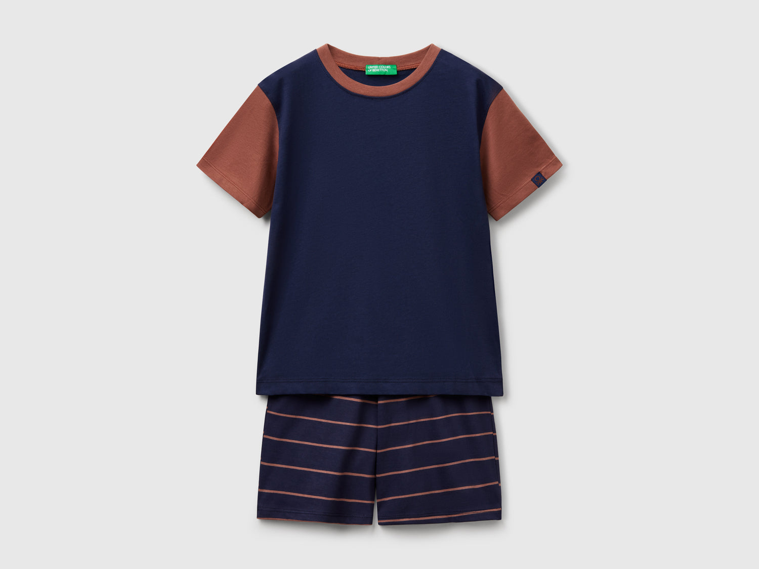 Pigiama corto in puro cotone da bambino blu scuro | Benetton Outlet