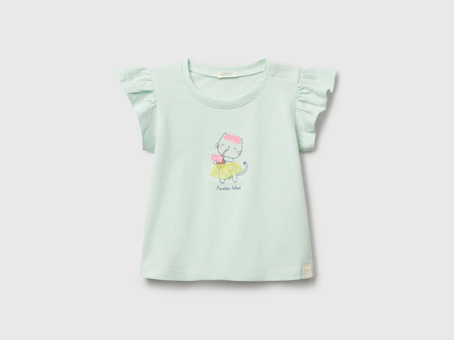 Maglietta con stampa e applicazione da neonato verde acqua | Benetton Outlet