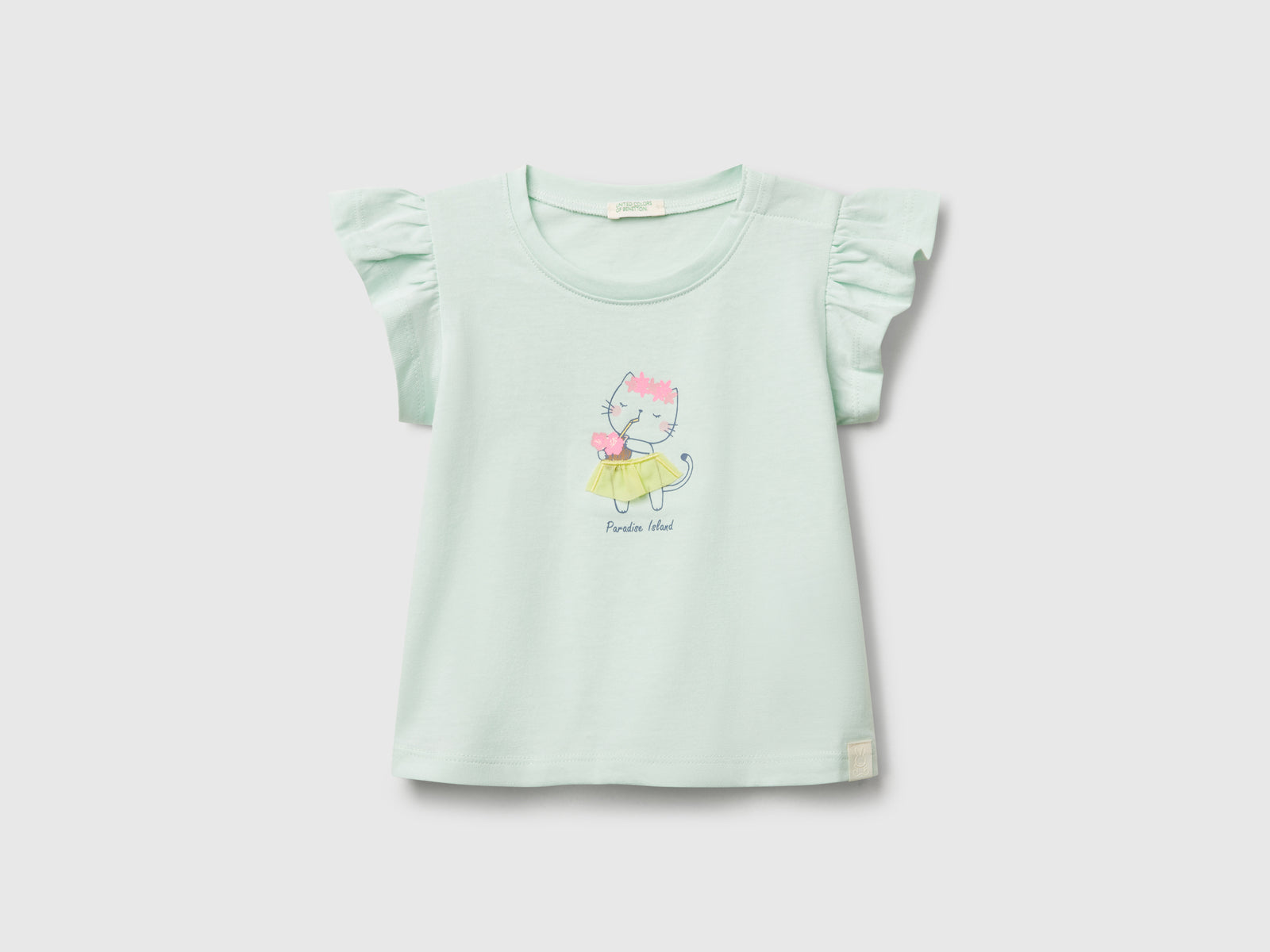 Maglietta con stampa e applicazione da neonato verde acqua | Benetton Outlet
