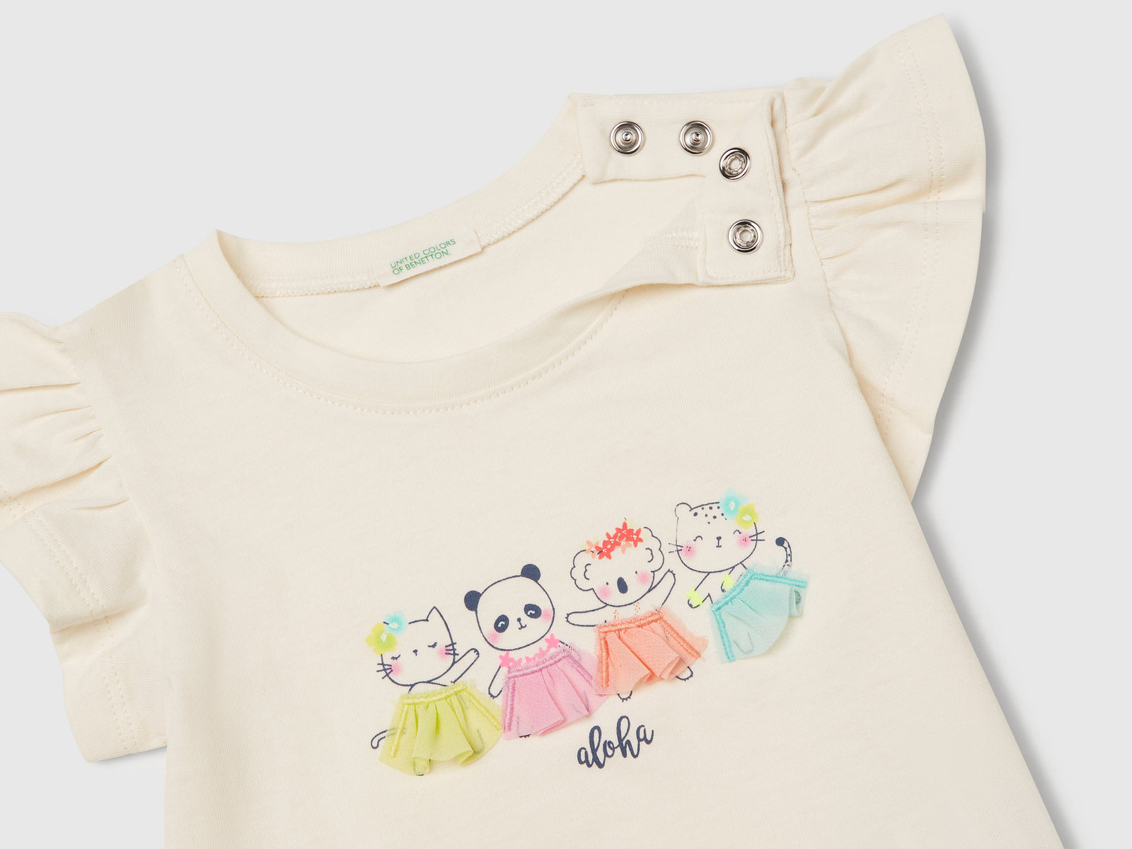 Maglietta con stampa e applicazione da neonato bianco panna 3 | Benetton Outlet