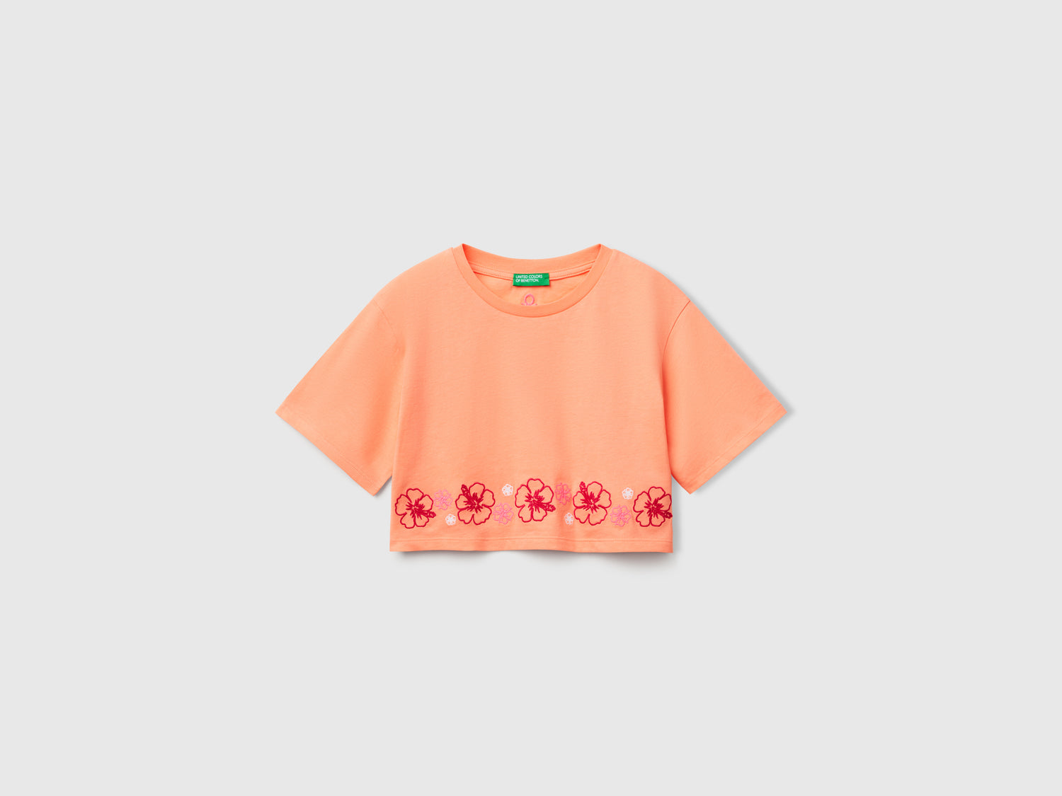 T-shirt con ricamo fiori da bambina arancione | Benetton Outlet